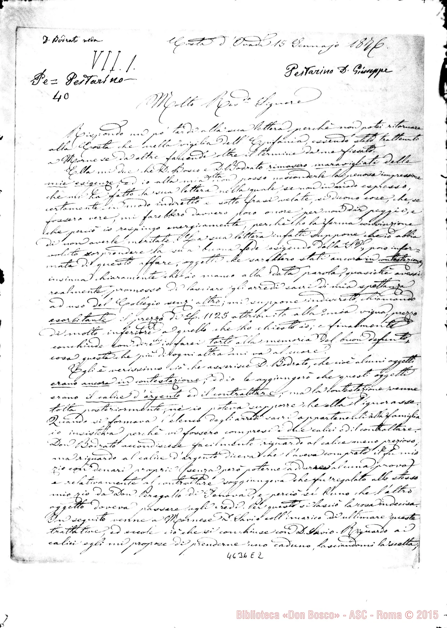 Fotogramma E 2 — Pestarino Giuseppe, sac.-Rua Michele. Costa d’Ovada, 15-01-1876 Autogr. Rua