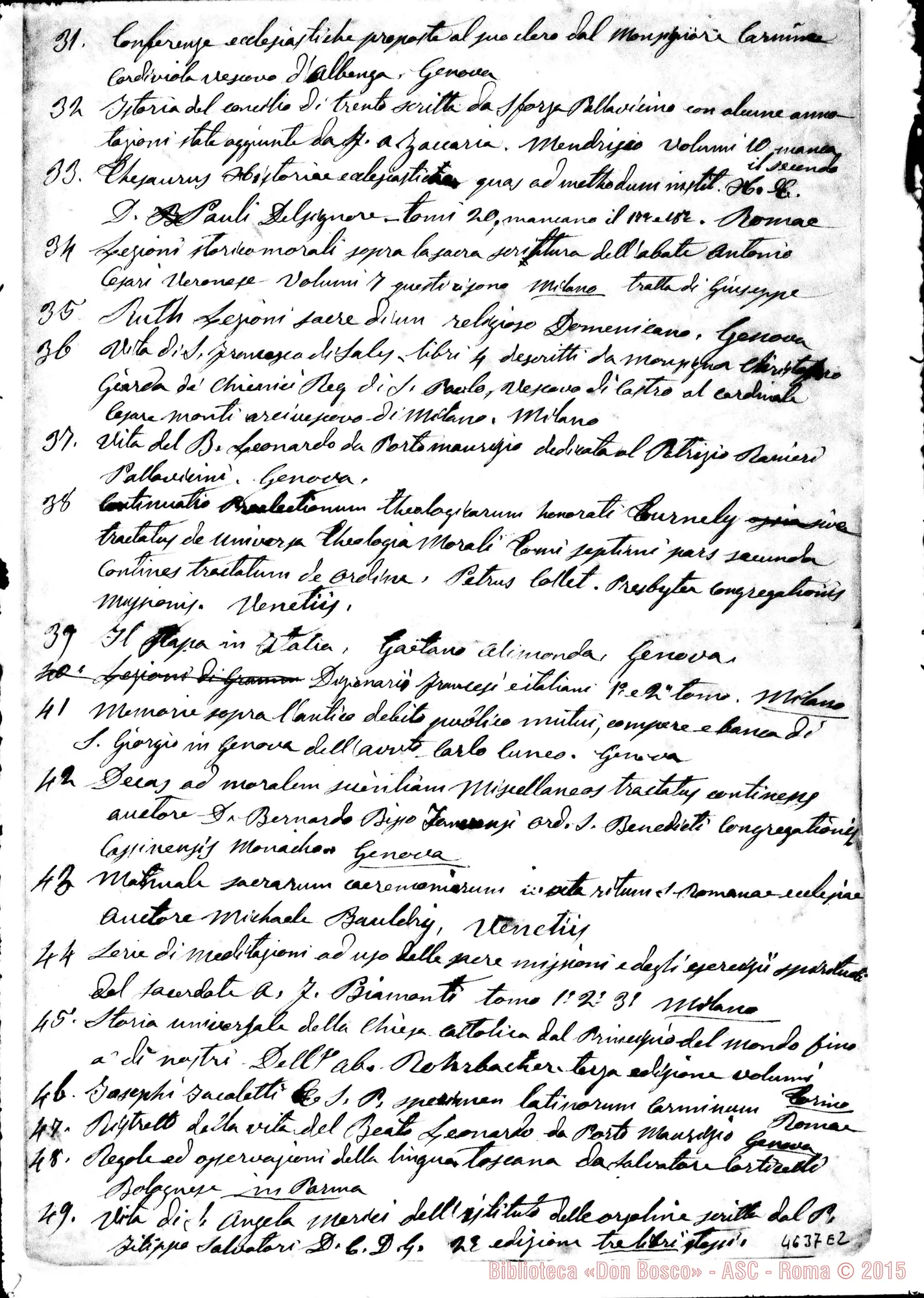 Fotogramma E 2 — Varia: lista dei libri della biblioteca di Don Pestarino