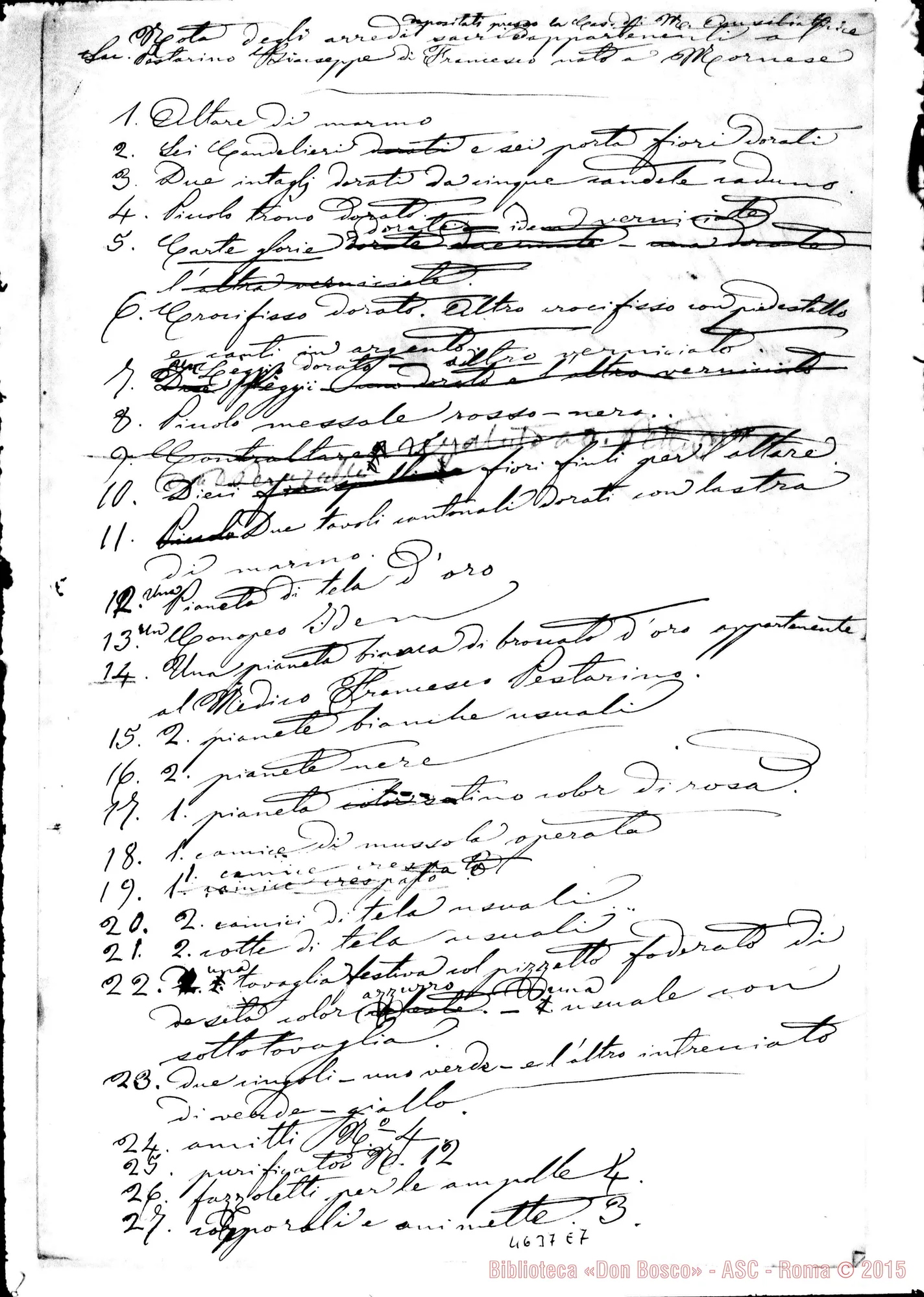 Fotogramma E 7 — Arredi sacri ceduti al Collegio di Maria Ausiliatrice, da D. Pestarino