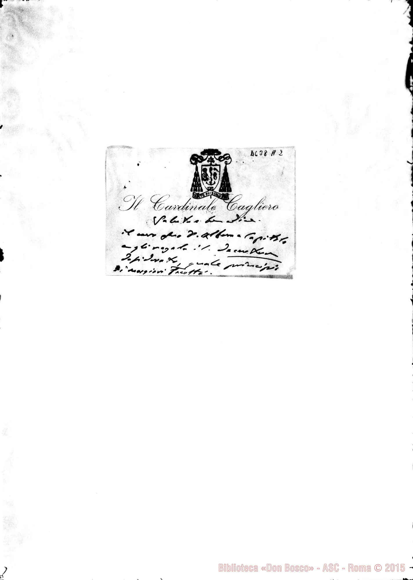 Fotogramma A 2 — Card. Cagliero-Albera Paolo. Roma, giugno 1917. Notifica concessione