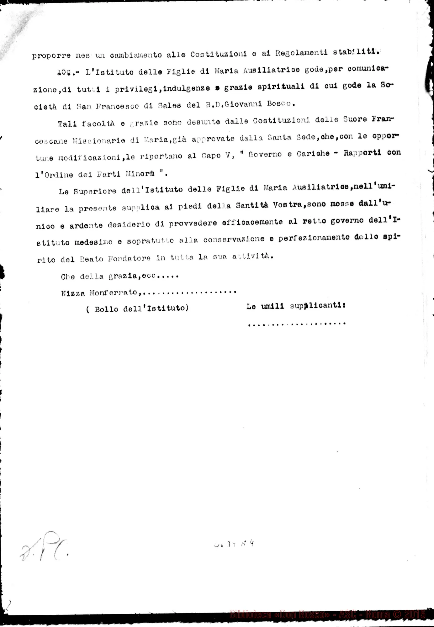 Fotogramma A 4 — Supplica al Papa: Facoltà E grazie per il Delegato Apostolico. 1929. Copia