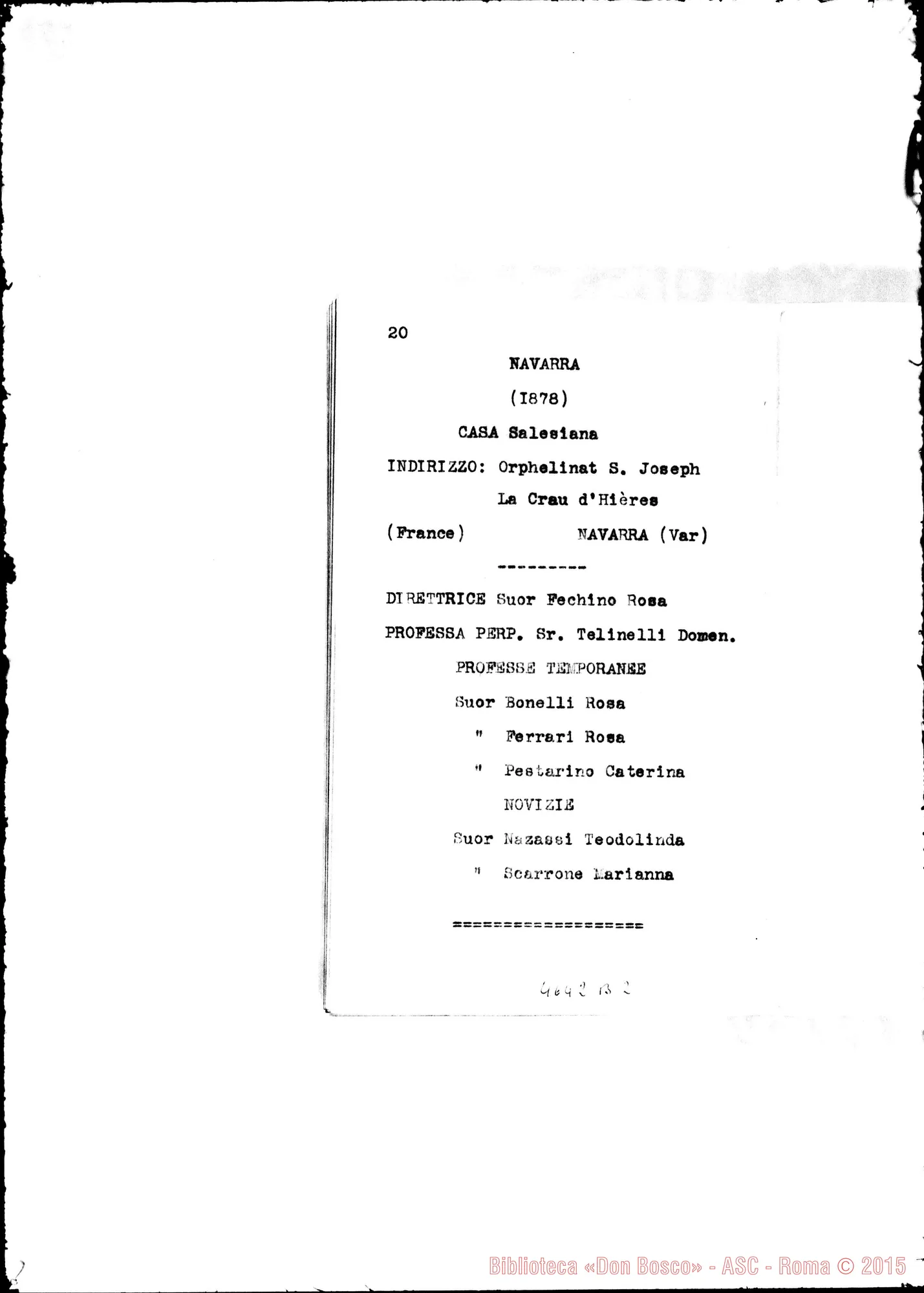 Fotogramma B 2 — 1880 Appaiono: Cascinette, Catania, Las Piedras (Uruguay), Boca (Argentina), Carmen de Patagones (Argentina)