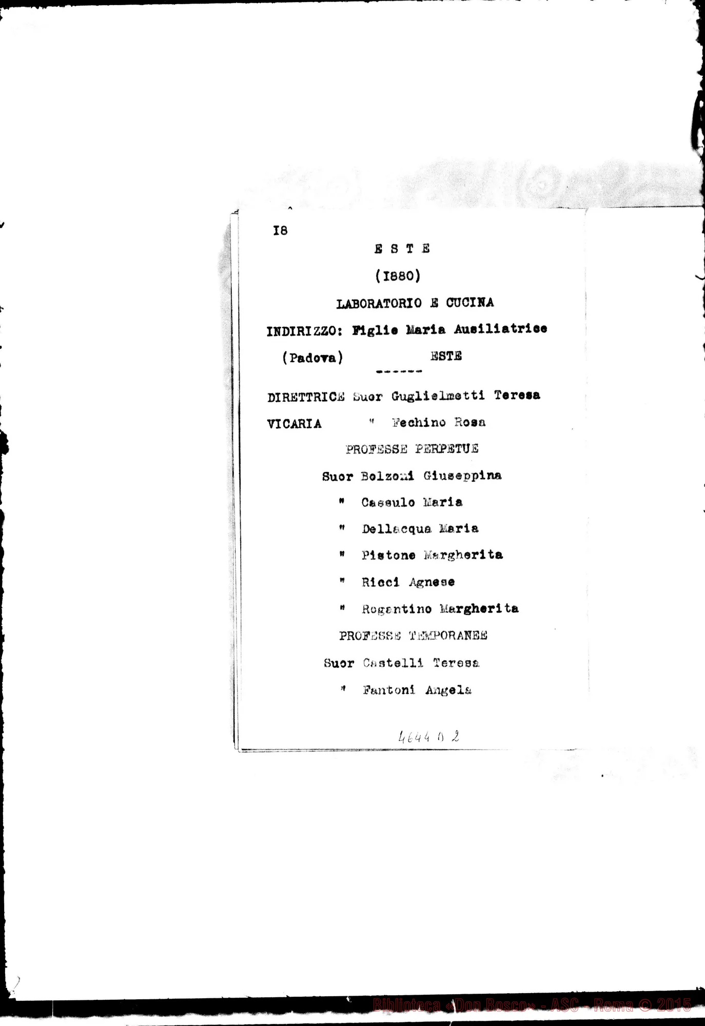 Fotogramma D 2 — 1883 Appaiono: Incisa Belbo, Nunziata di Mascali, S.te Marguerite (Francia), Morón (Argentina) Spariscono: Visone, Cascinette