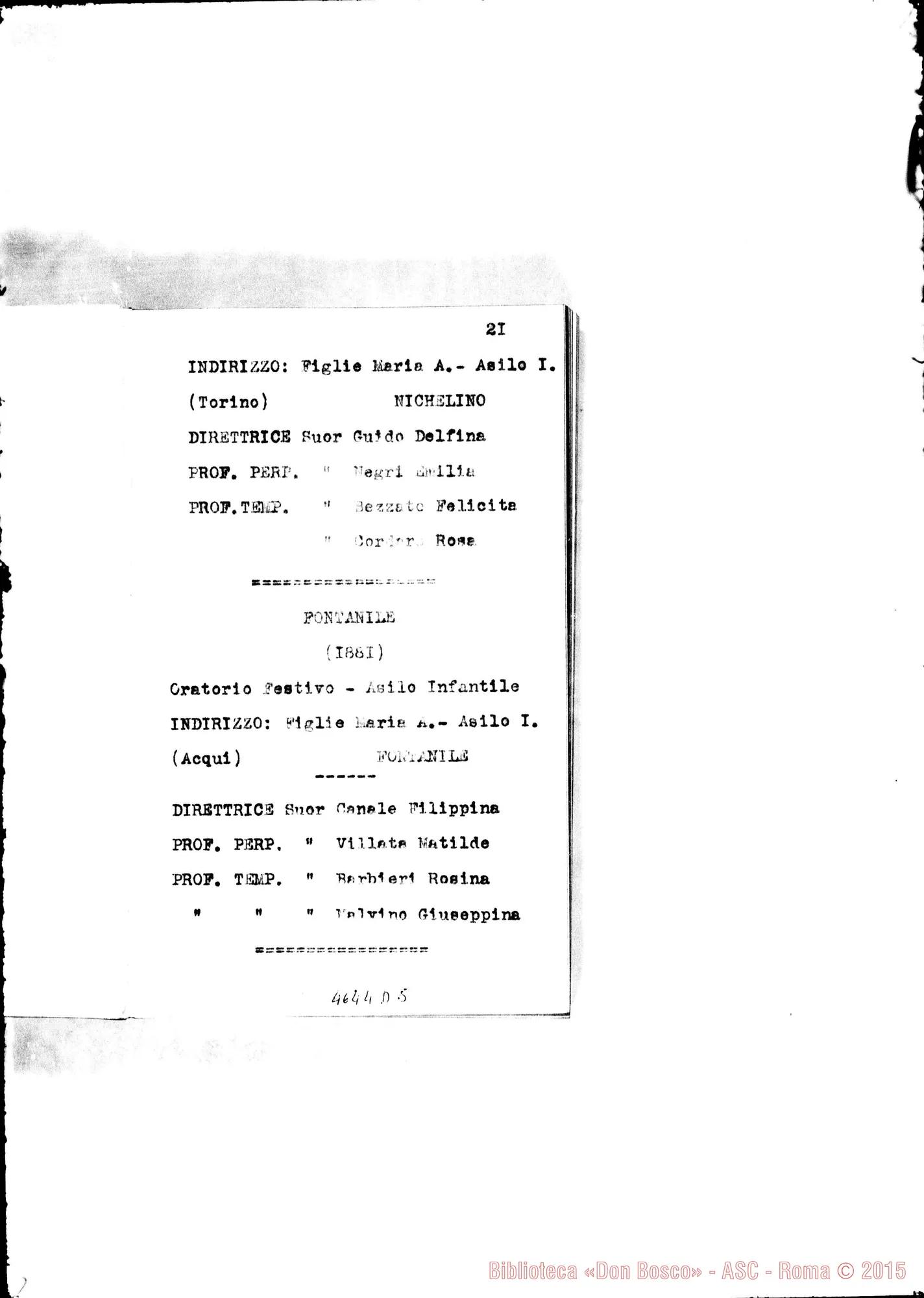 Fotogramma D 5 — 1883 Appaiono: Incisa Belbo, Nunziata di Mascali, S.te Marguerite (Francia), Morón (Argentina) Spariscono: Visone, Cascinette