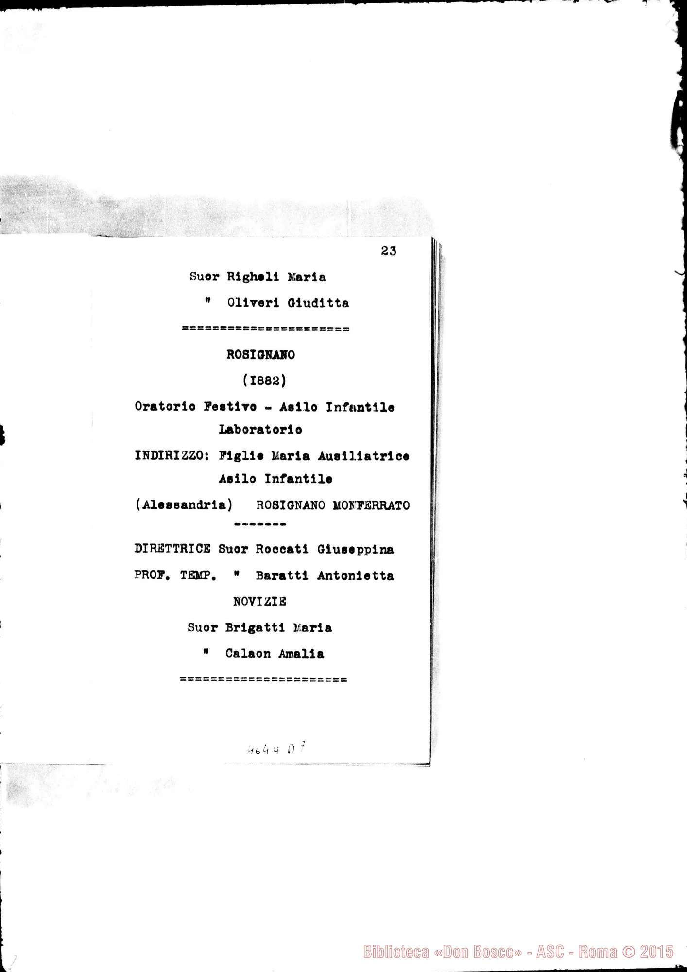 Fotogramma D 7 — 1883 Appaiono: Incisa Belbo, Nunziata di Mascali, S.te Marguerite (Francia), Morón (Argentina) Spariscono: Visone, Cascinette