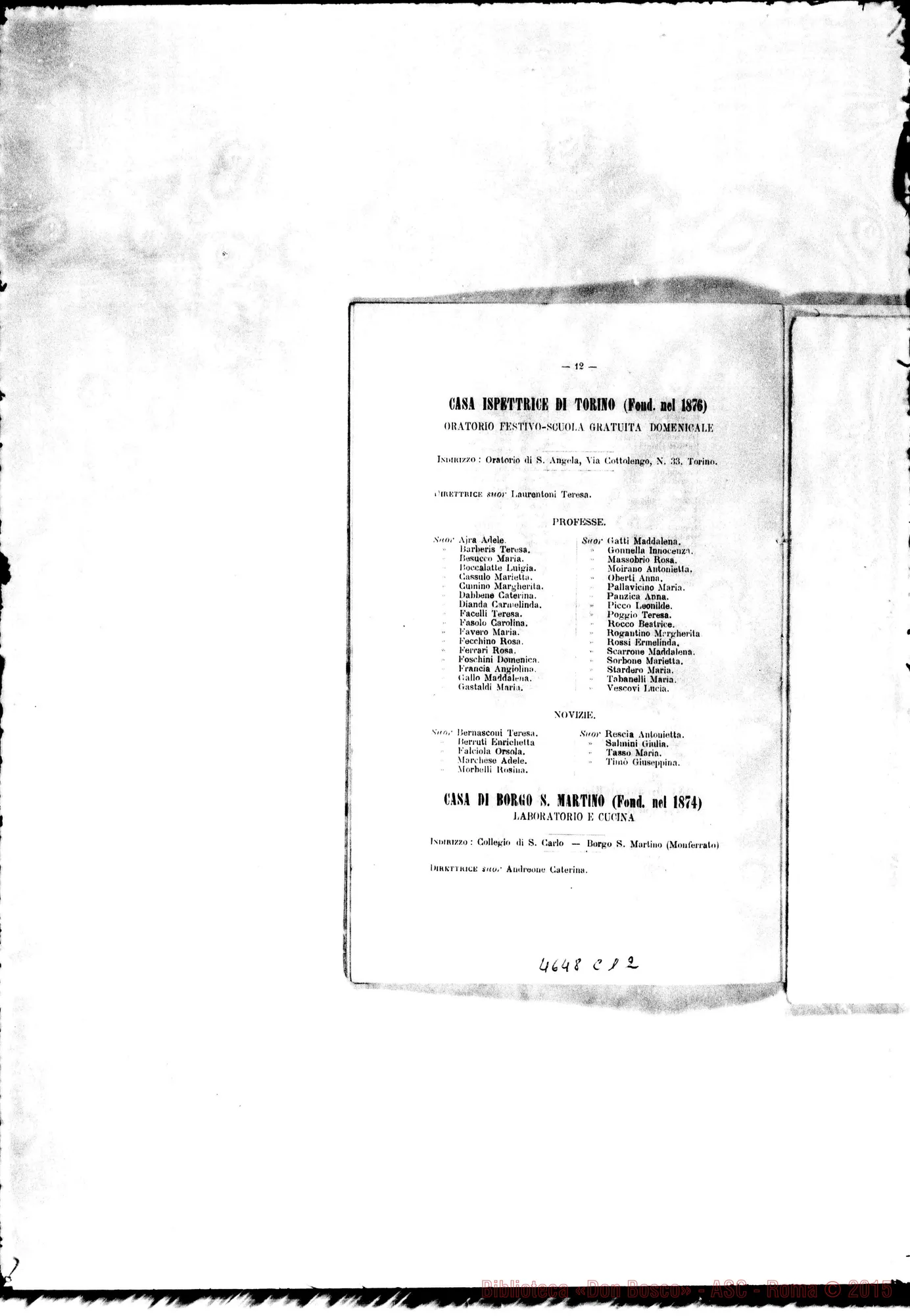 Fotogramma C 12 — 1888 Appaiono: Gattinara, Moncrivello, Torre di Bairo, Farigliano, Pecette Torinese, Paysandù (Uruguay) Spariscono: Melazzo