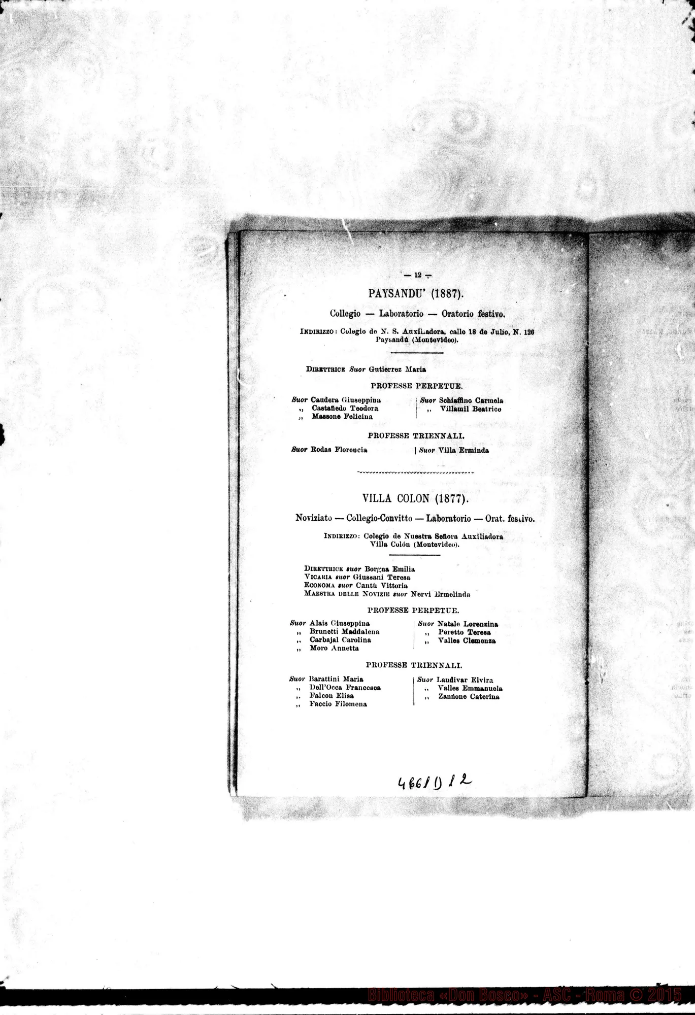 Fotogramma D 12 — America - Appaiono: Buenos A. (seconda) (Arg.), Ouro Prete (Bras.), Ypiranga (Bras.), Lorena (Bras.), Ponte Nova (Bras.), Colorado (Arg.), Lima (Perù) (seconda), Callao (Perú), Bogotá (Colombia), San Martin (Colombia)