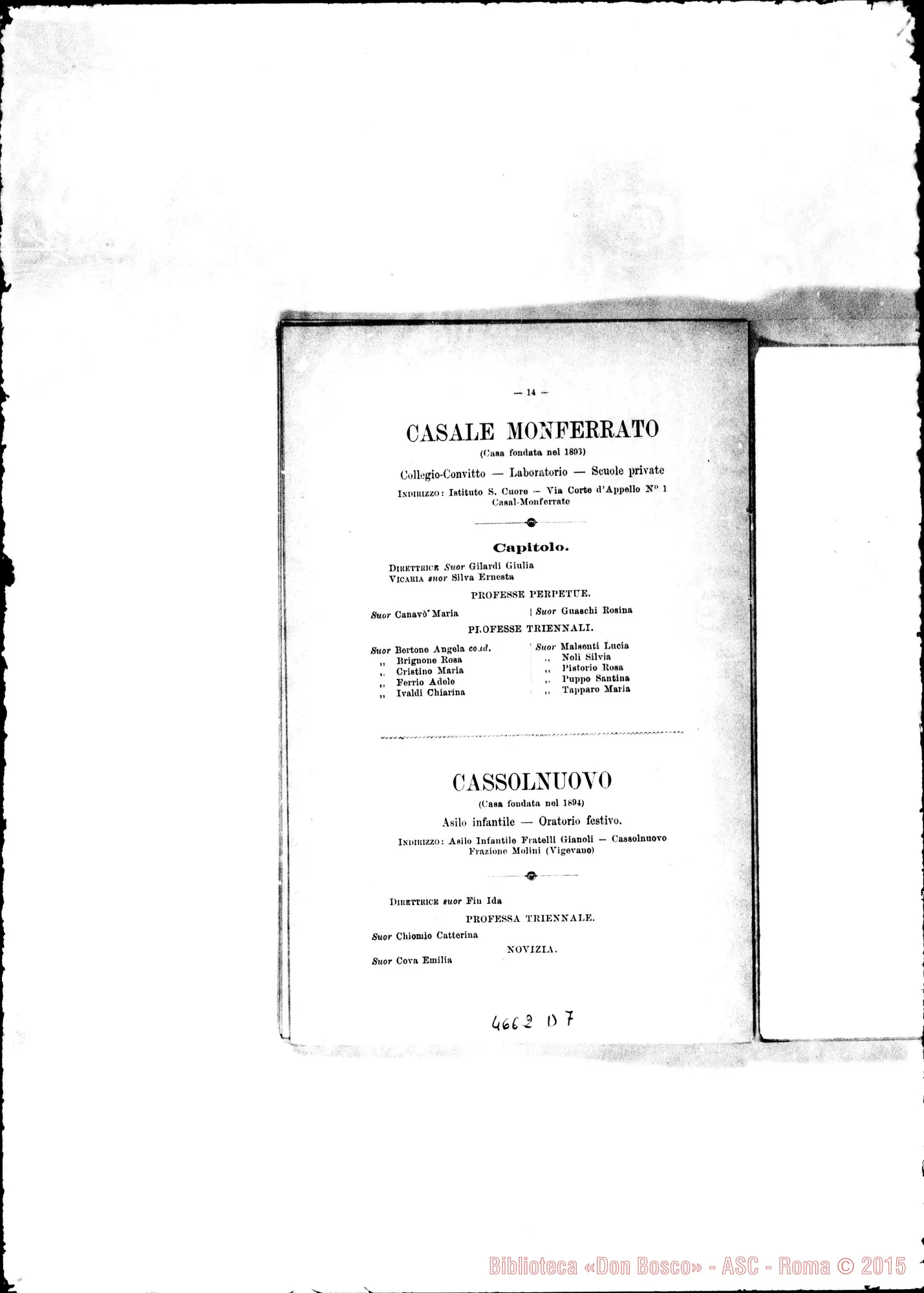 Fotogramma D 7 — 1898 Europa - Appaiono: Cavaglio, Diano d’Alba, Giaveno (seconda), Mornese, S. Marzano, Tirano, Trofarello, Berceto, Campione, Conegliano, Etagnac (Fr.), Jerez de la Frontera (Spag.) - Spariscono: Sparone, Patronato dell’infanzia