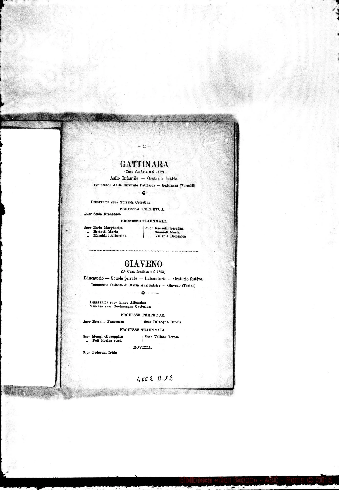 Fotogramma D 12 — 1898 Europa - Appaiono: Cavaglio, Diano d’Alba, Giaveno (seconda), Mornese, S. Marzano, Tirano, Trofarello, Berceto, Campione, Conegliano, Etagnac (Fr.), Jerez de la Frontera (Spag.) - Spariscono: Sparone, Patronato dell’infanzia