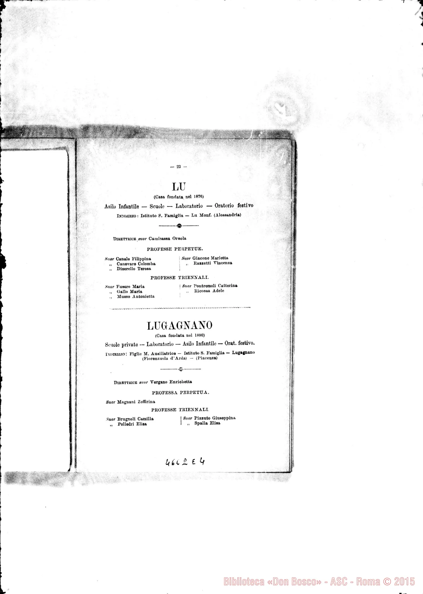 Fotogramma E 4 — 1898 Europa - Appaiono: Cavaglio, Diano d’Alba, Giaveno (seconda), Mornese, S. Marzano, Tirano, Trofarello, Berceto, Campione, Conegliano, Etagnac (Fr.), Jerez de la Frontera (Spag.) - Spariscono: Sparone, Patronato dell’infanzia