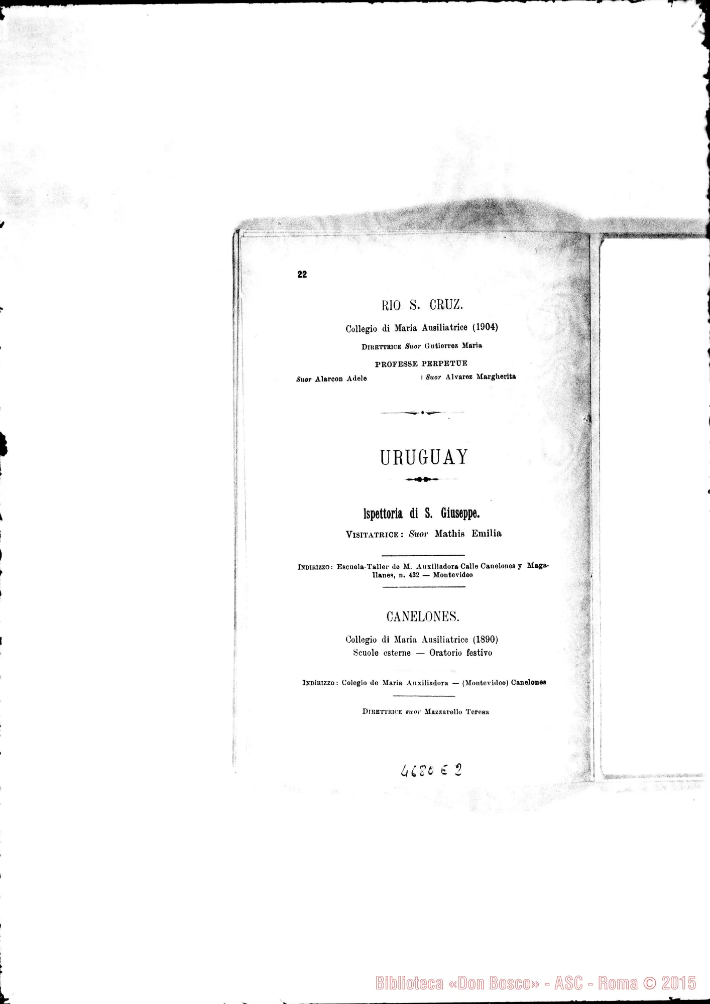 Fotogramma E 2 — America - Appaiono: Brinkmann (Arg.), Rio S. Cruz (Chile), Villa Concepción (Paraguay), Cachoeira do Campo (Bras.), Ponte Nova (seconda) (Bras.), Cuenca (Ecuador), Messico (seconda), Puebla (seconda) (Messico)