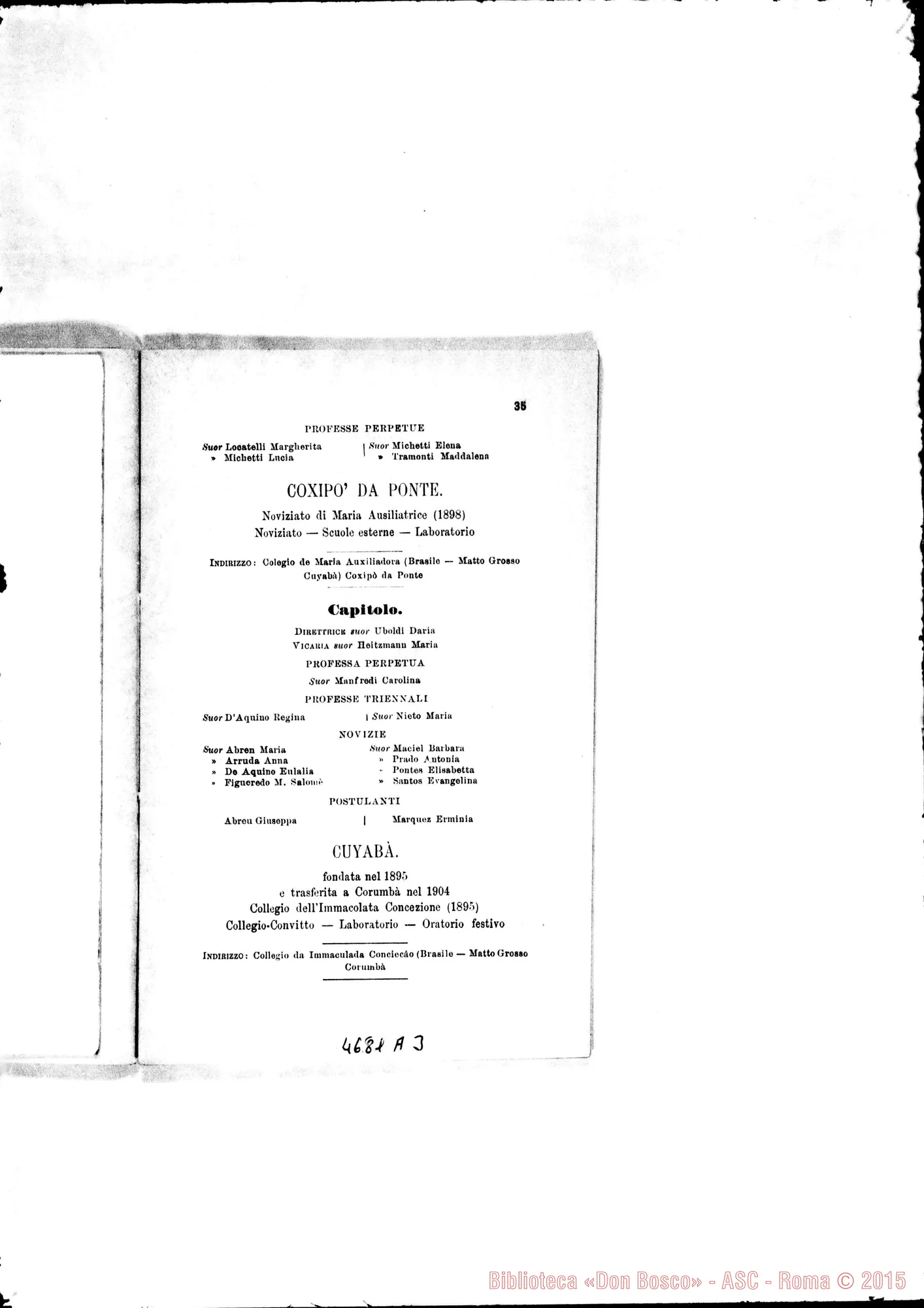Fotogramma A 3 — America - Appaiono: Brinkmann (Arg.), Rio S. Cruz (Chile), Villa Concepción (Paraguay), Cachoeira do Campo (Bras.), Ponte Nova (seconda) (Bras.), Cuenca (Ecuador), Messico (seconda), Puebla (seconda) (Messico)