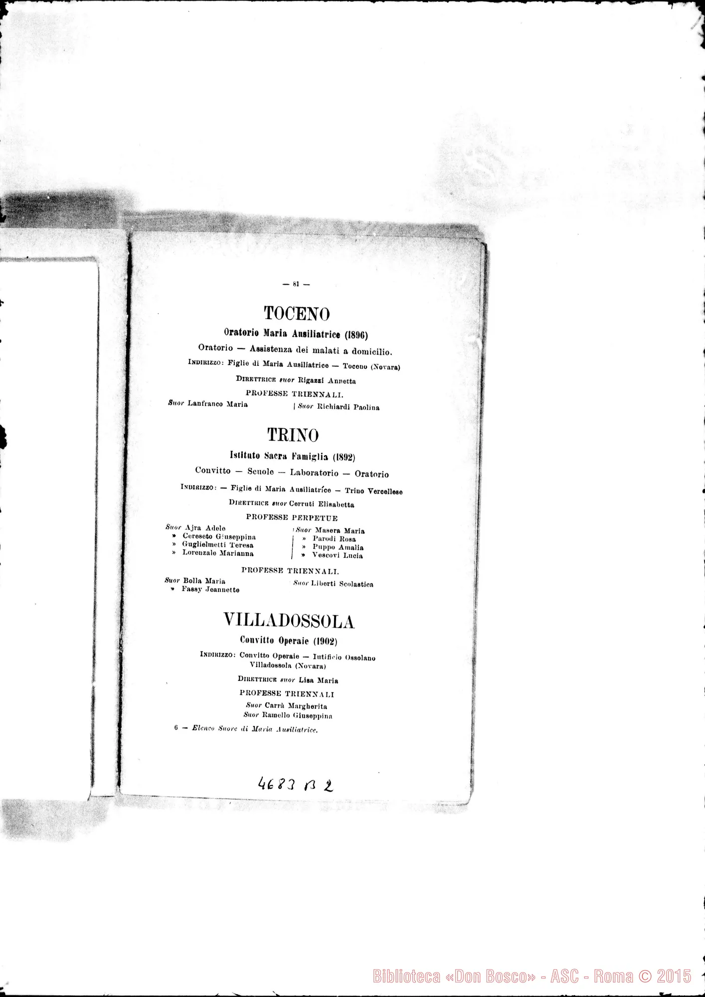 Fotogramma B 2 — 1905 Europa - Appaiono: Viarigi, Retorbido, Brisighella, Livorno (seconda), Angera, Ottobiano, Roma-S. Famiglia, Tournai (Belgio), Salamanca (Spagna) - Spariscono: Muri, Olgiate Olona