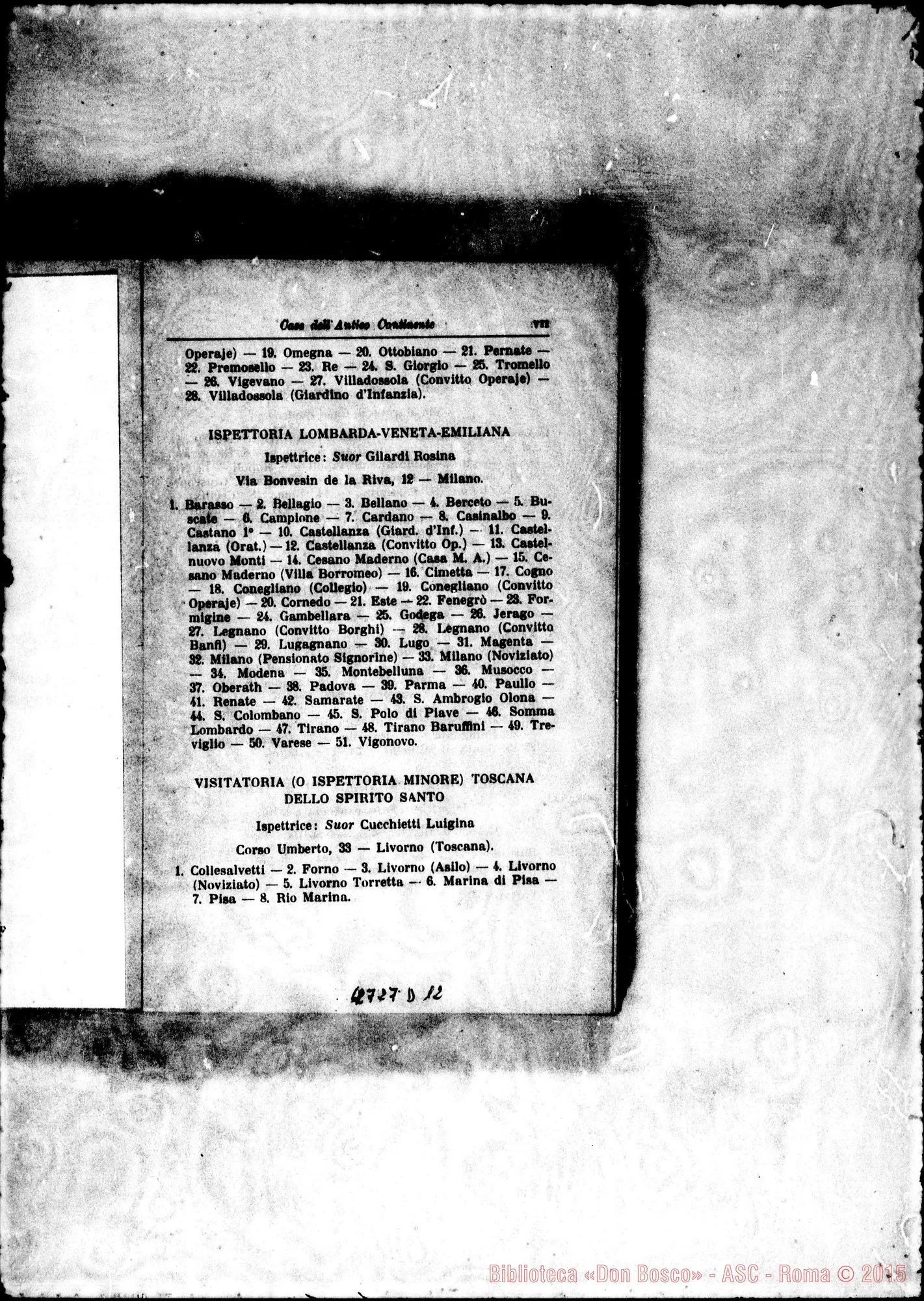 Fotogramma D 12 — 1916 Europa - Appaiono: Genova (terza E quarta), S. Pietro d’Olba, S. Pietro Novello, La Spezia, Varazze (seconda), Cervignasco, Roppolo Castello, Tor.-Regina Margherita, Tor.-Monte Rosa, Verrés, Novara (seconda), Casinalbo, Cimetta, Legnano (seconda), Treviglio, Collesalvetti, Marina di Pisa, Pisa, Guspini, Marano di Napoli, Roma-Gesù Nazareno, Acireale (seconda), Brancaleone, Calatabiano, S. Agata di Militello, Alessandria d’Egitto - Spariscono: Asti (terza), Cassolnovo (terza), Germignana, Gioia dei Marsi, Pesinetto, Sagrado, Scutari (terza), Tor.-Martinetto, Tor.-Valsalice