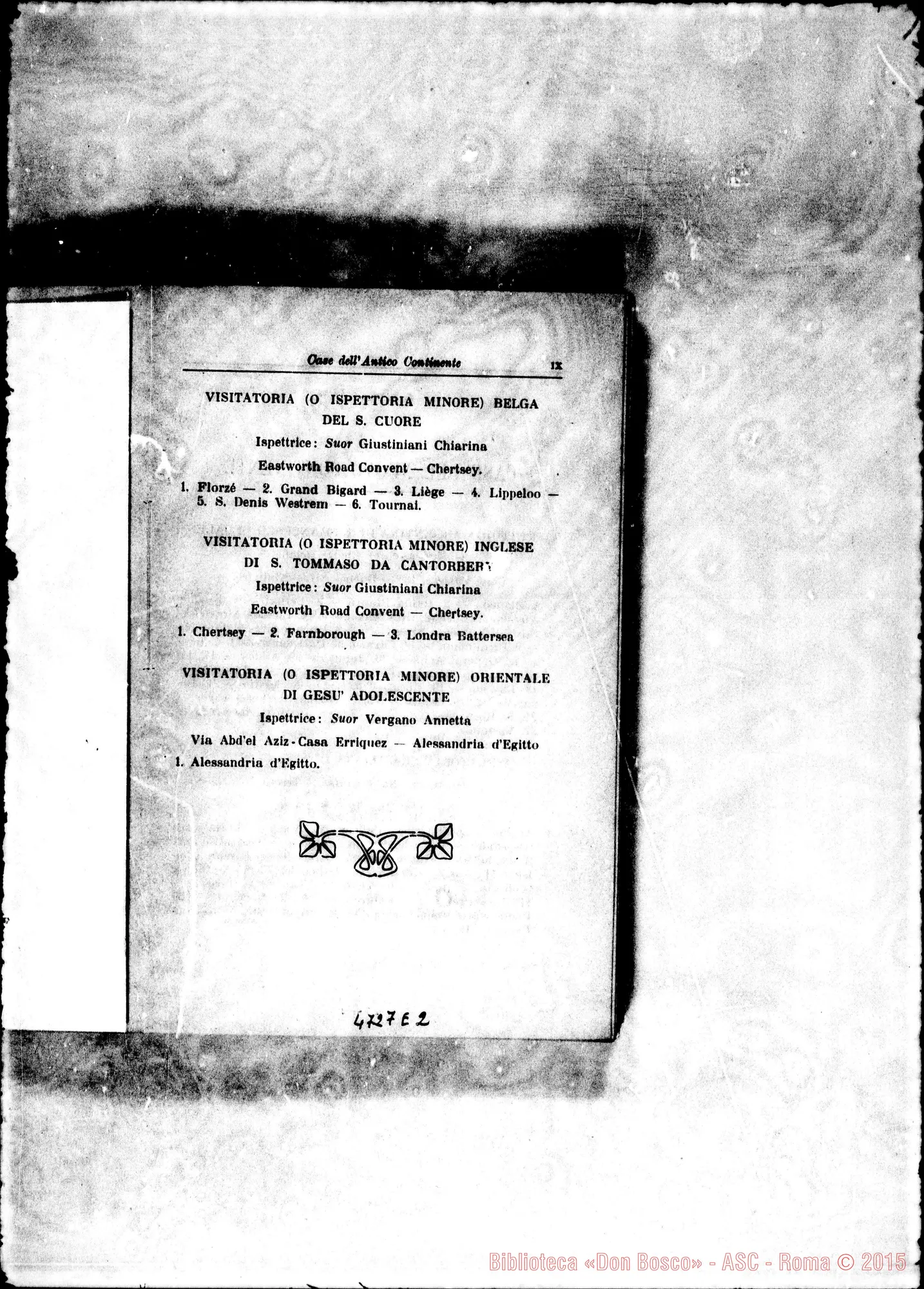 Fotogramma E 2 — 1916 Europa - Appaiono: Genova (terza E quarta), S. Pietro d’Olba, S. Pietro Novello, La Spezia, Varazze (seconda), Cervignasco, Roppolo Castello, Tor.-Regina Margherita, Tor.-Monte Rosa, Verrés, Novara (seconda), Casinalbo, Cimetta, Legnano (seconda), Treviglio, Collesalvetti, Marina di Pisa, Pisa, Guspini, Marano di Napoli, Roma-Gesù Nazareno, Acireale (seconda), Brancaleone, Calatabiano, S. Agata di Militello, Alessandria d’Egitto - Spariscono: Asti (terza), Cassolnovo (terza), Germignana, Gioia dei Marsi, Pesinetto, Sagrado, Scutari (terza), Tor.-Martinetto, Tor.-Valsalice
