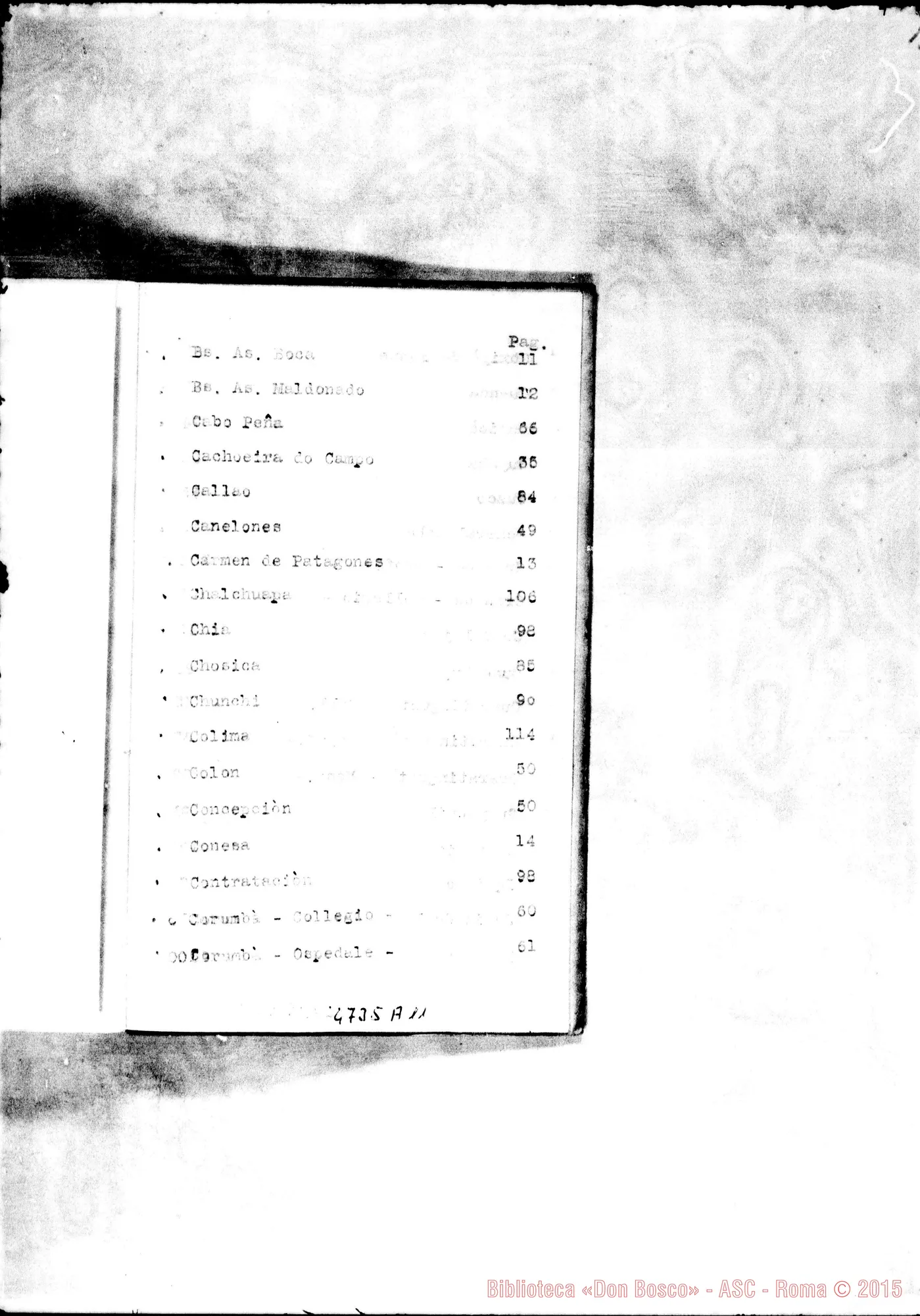 Fotogramma A 11 — America - Appaiono: S.ta Rosa de Toay (Arg.), Guaratingueta (terza) (Bras.), Melo (Uruguay), Curicó (Chile), Linares (Chile), Santiago (quinta) (Chile), Chosica (Perù), S.ta Rosa de Osos (Colombia), S.to Angel (Messico), Niagara Falls (Stati Uniti) - Spariscono: Paterson (seconda)