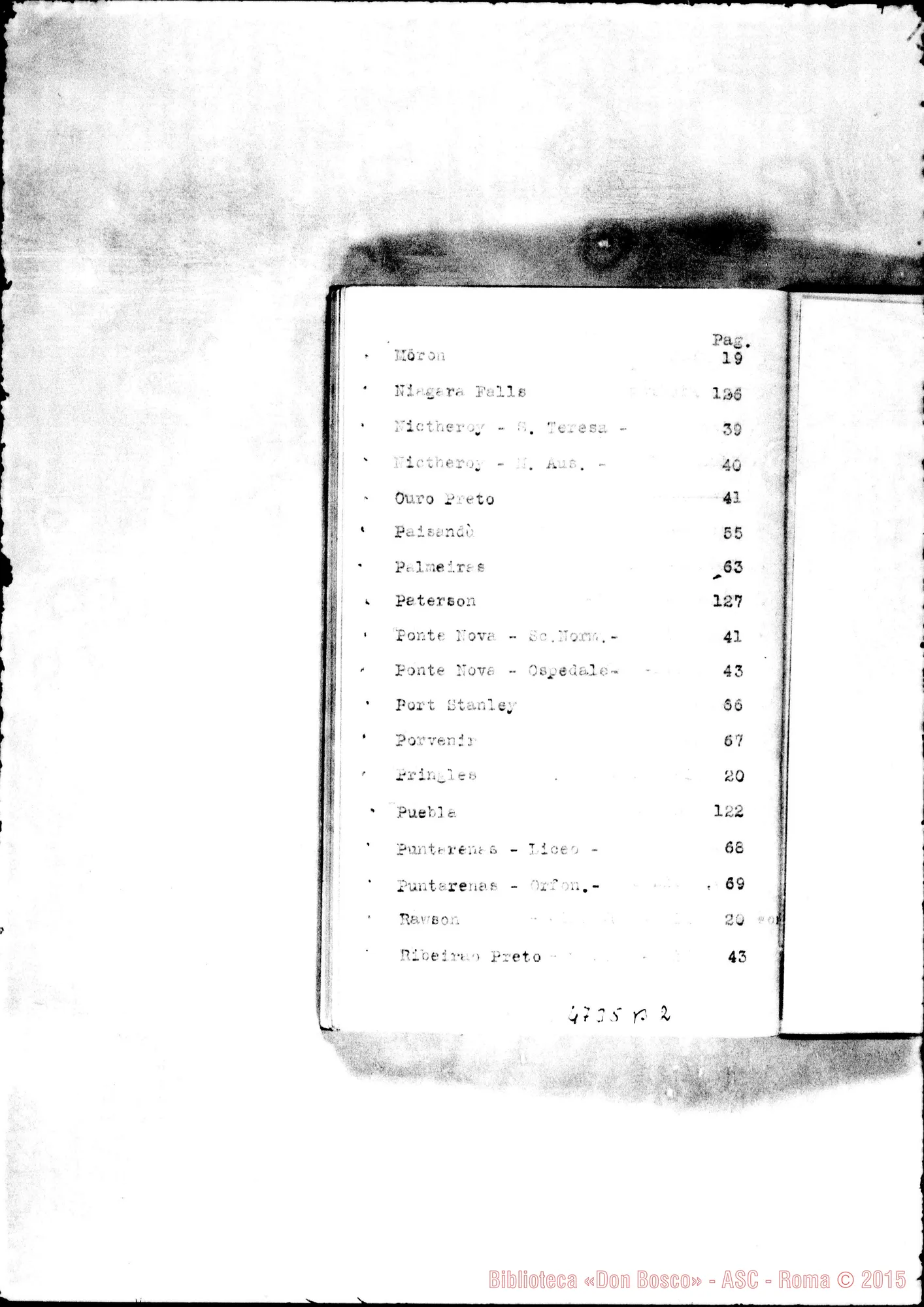 Fotogramma B 2 — America - Appaiono: S.ta Rosa de Toay (Arg.), Guaratingueta (terza) (Bras.), Melo (Uruguay), Curicó (Chile), Linares (Chile), Santiago (quinta) (Chile), Chosica (Perù), S.ta Rosa de Osos (Colombia), S.to Angel (Messico), Niagara Falls (Stati Uniti) - Spariscono: Paterson (seconda)