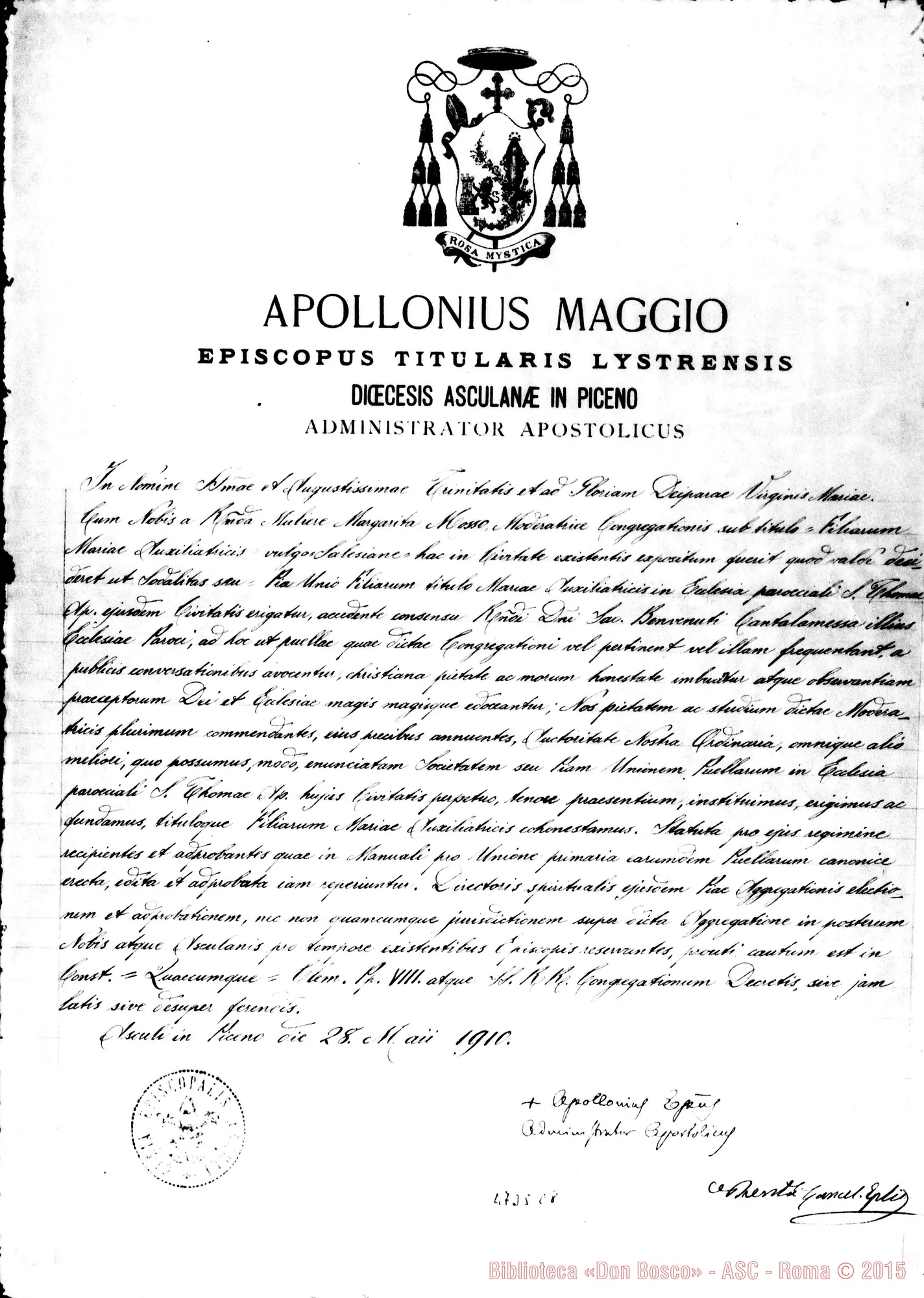 Fotogramma C 8 — Ascoli Piceno: Maggio Apollonio, vesc.-Margarita Mosso, FMA. Ascoli P., 28-05-1910