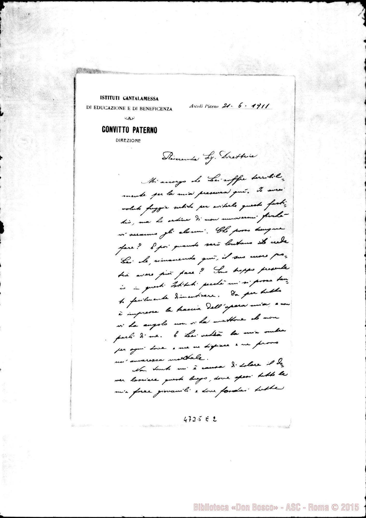 Fotogramma E 2 — Talvacchia Stefano, sac.-Direttrice. Ascoli P., 31-06-1911