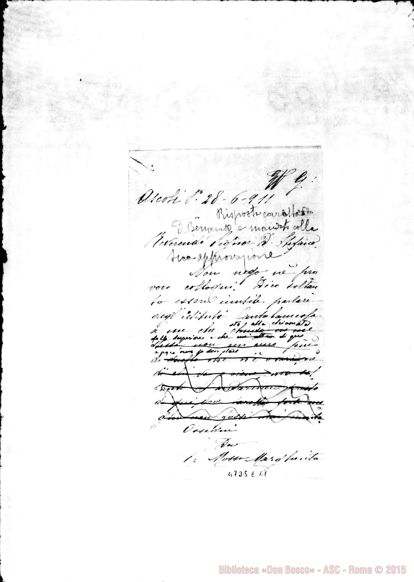 Fotogramma E 11 — Mosso Margherita, suor-D. Talvacchia. Ascoli, 28-06-1911. All. progetto sul Convitto B. Cantalamessa