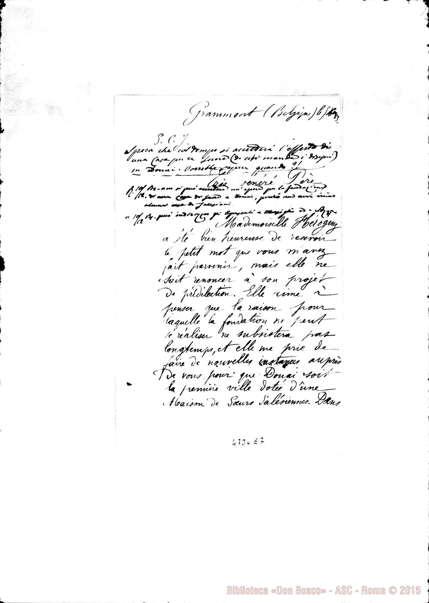Fotogramma E 7 — Don Charles Legrand-Don Bosco. Grammont, 5-12-1883. All. pianta