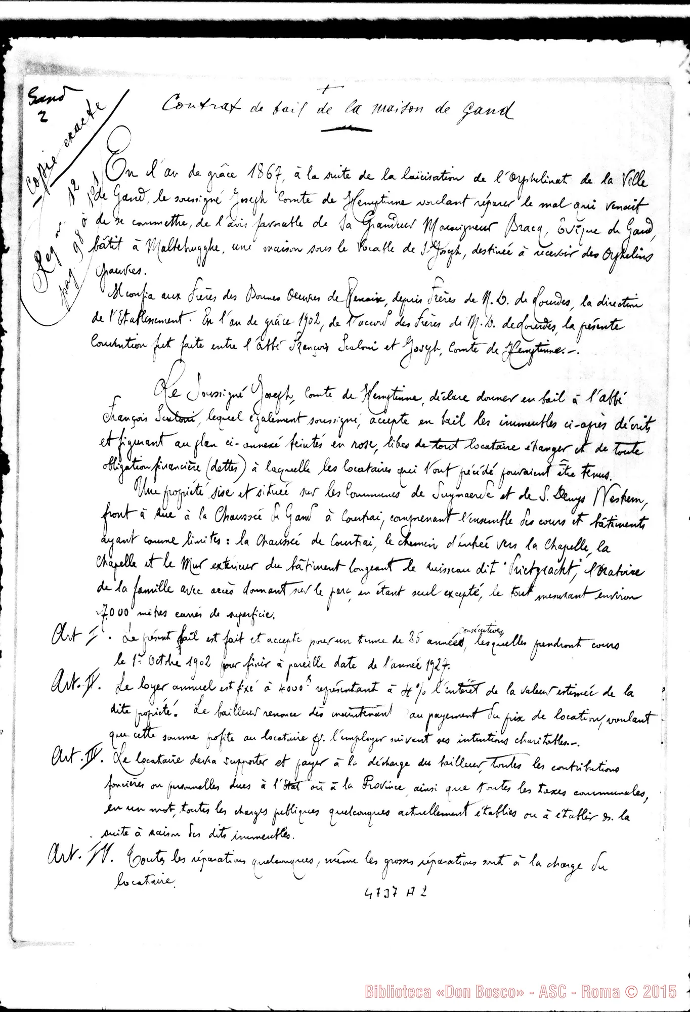 Fotogramma A 2 — Contratto tra il Conte di Hemptinne E D. Scaloni