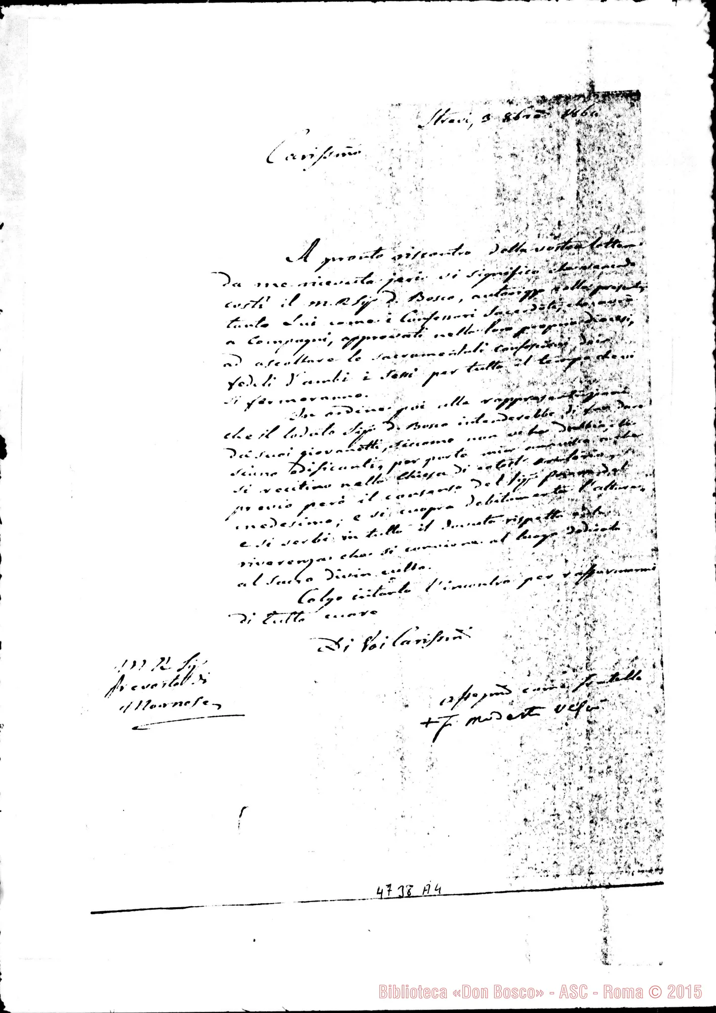 Fotogramma A 4 — Mornese: Modesto Contratto, vesc.-Prevosto di Mornese. Strevi, 3-10-1864. Fotocopia