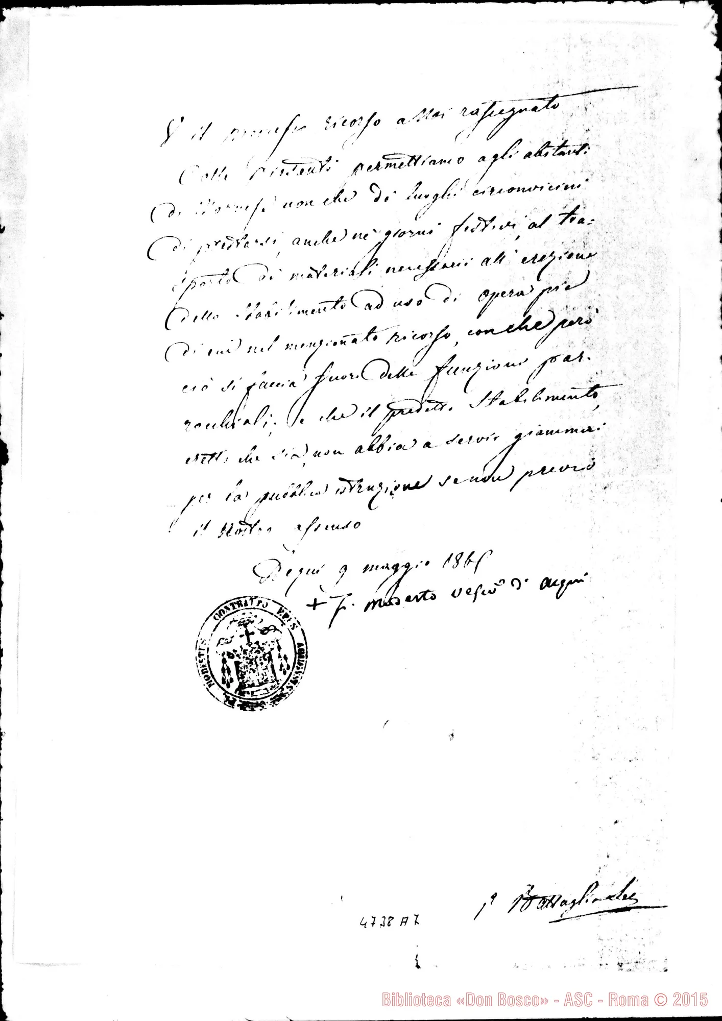 Fotogramma A 7 — Carlo Valle, prevosto-Eccellenza. All. risposta del vesc.. Acqui, 9-05-1865. Fotocopia