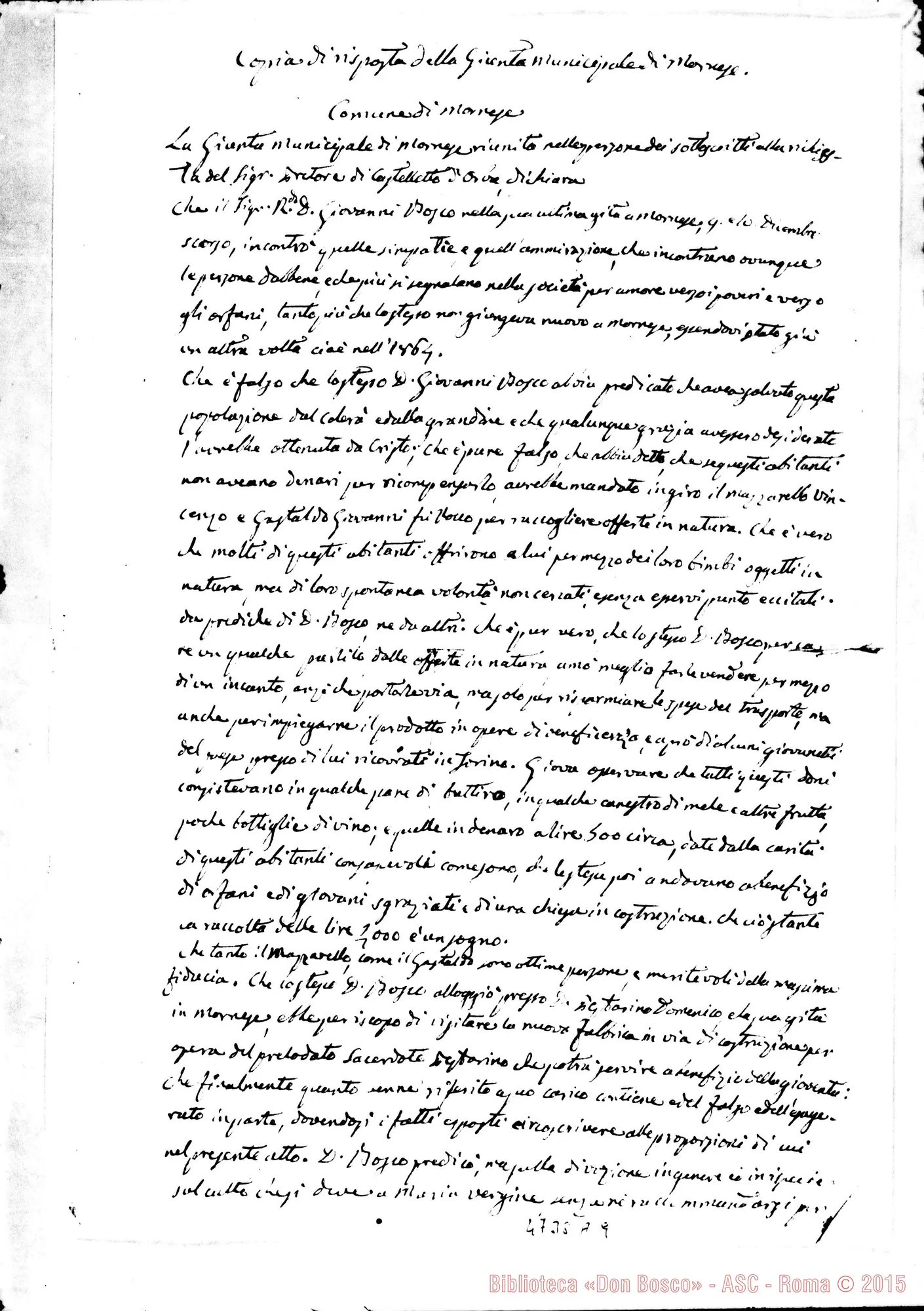 Fotogramma A 9 — Pretore Raffaghelli-Municipio di Mornese. Castelletto d’Orba, 8-02-1868. All. risposta. Fotocopia