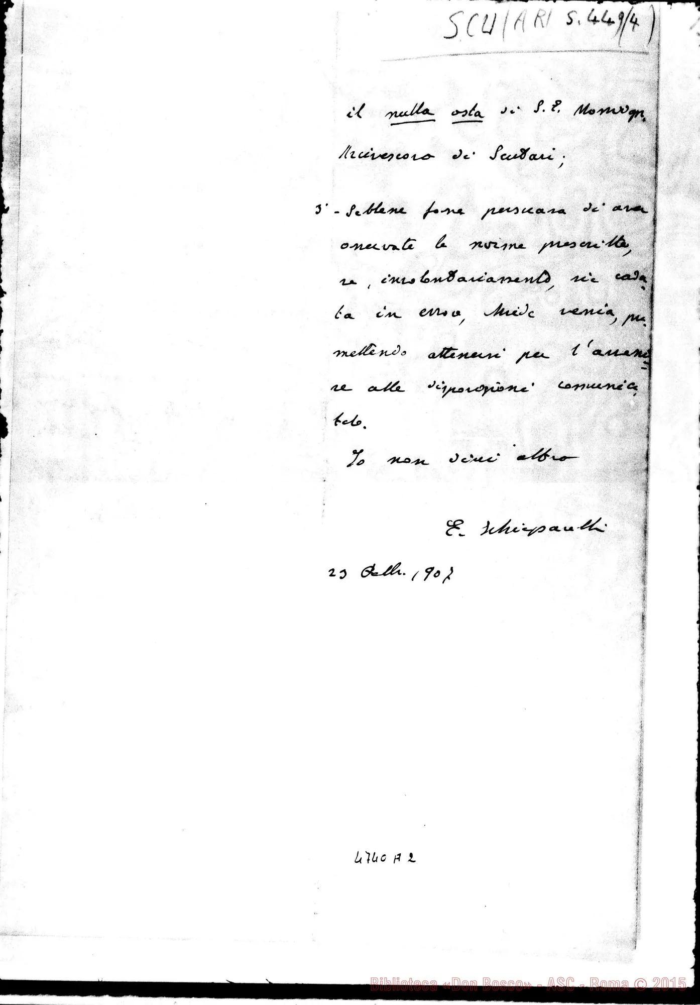 Fotogramma A 2 — Schiaparelli: promemoria, il 23-02-1907