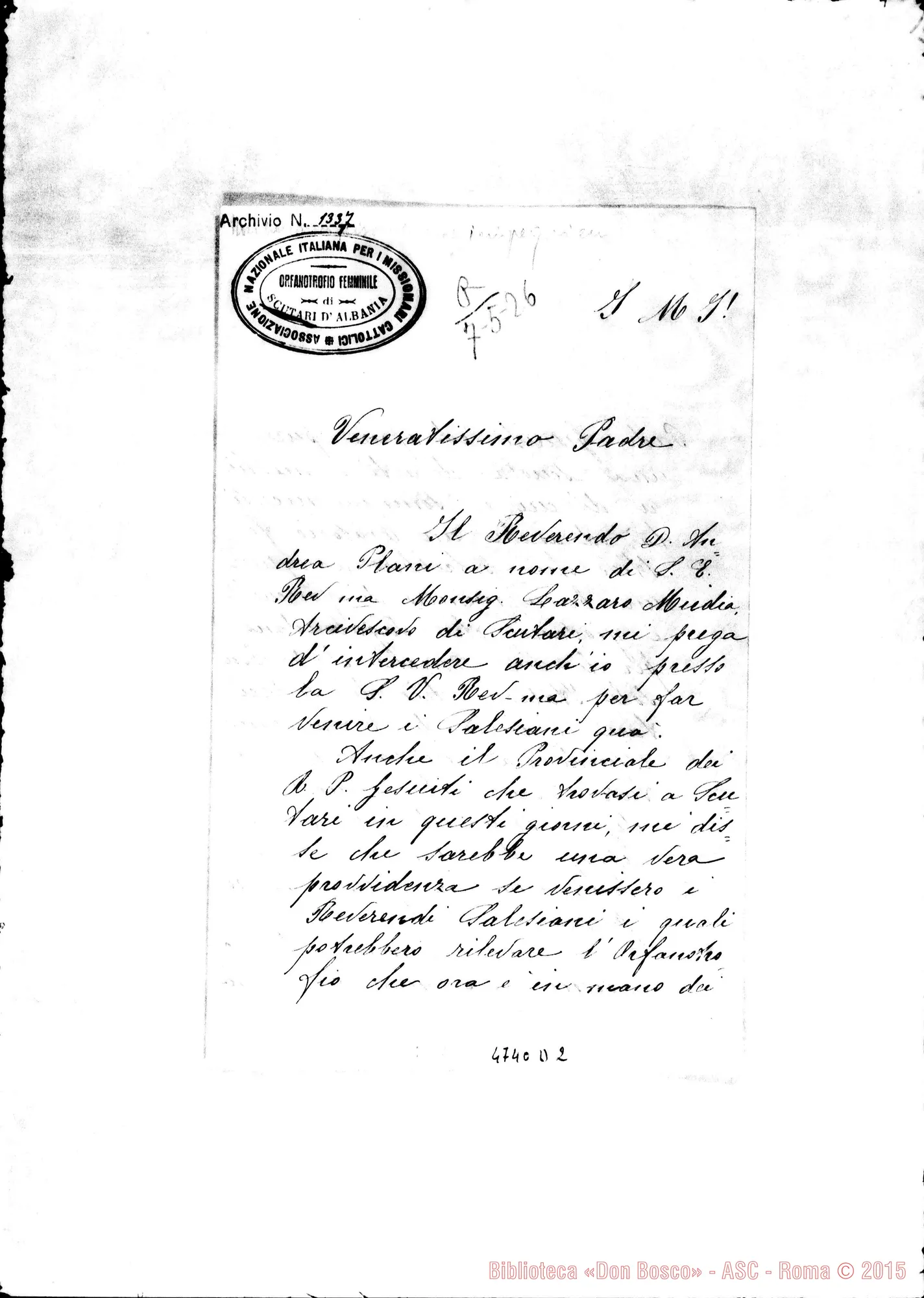 Fotogramma D 2 — Suor Emilia Saamini-Rev.mo Padre. Scutari, 24-04-1926