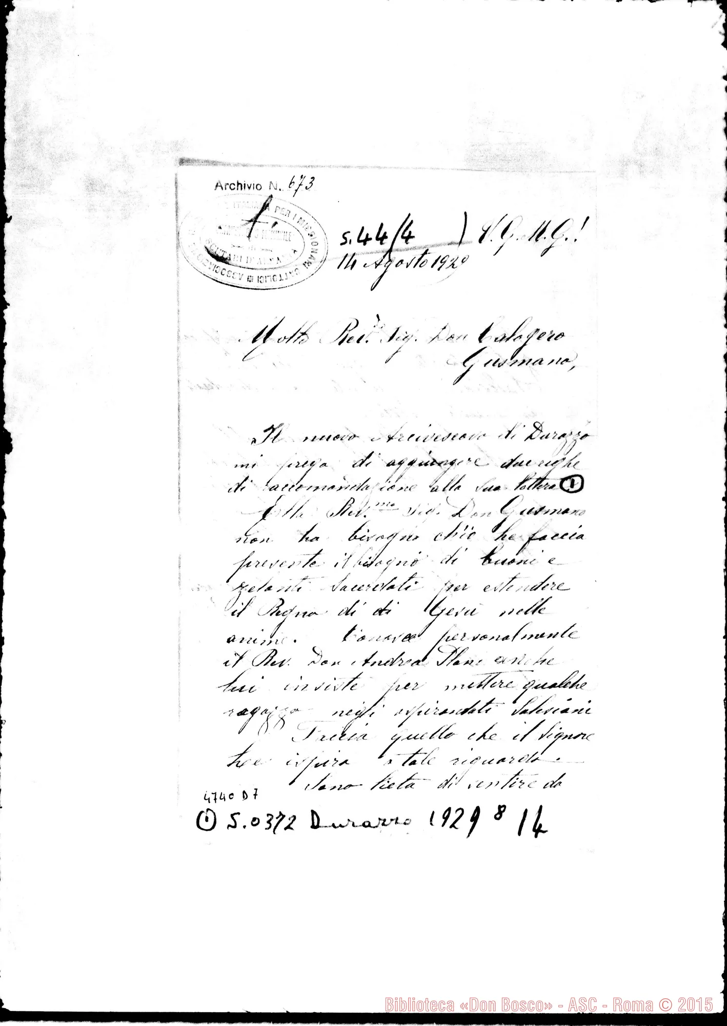 Fotogramma D 7 — Suor Natalina Fava-Don Gusmano. Scutari, 14-08-1929