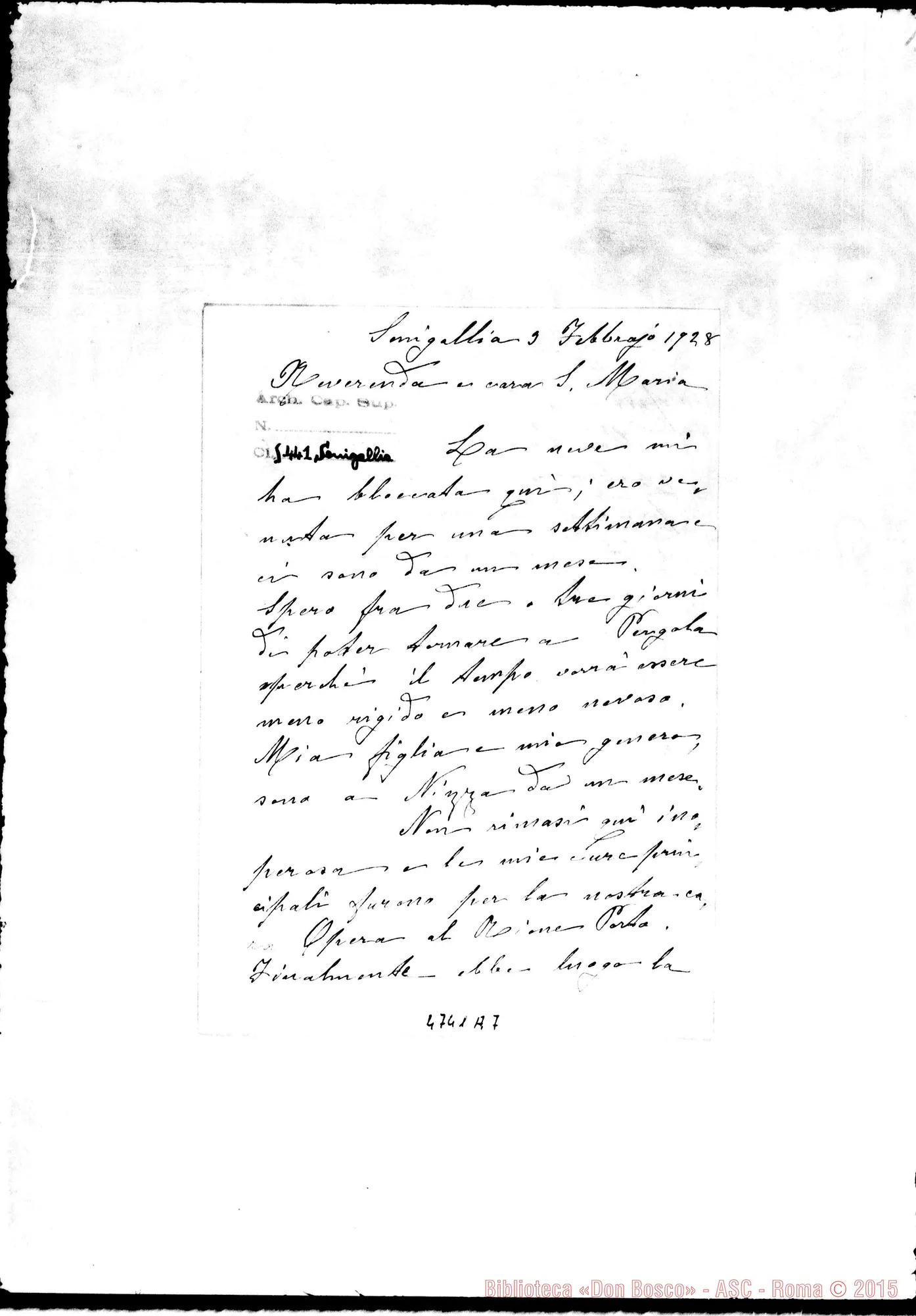 Fotogramma A 7 — Senigallia: Maria Janni dei Conti-Suor Maria. Senigallia, 3-02-1928