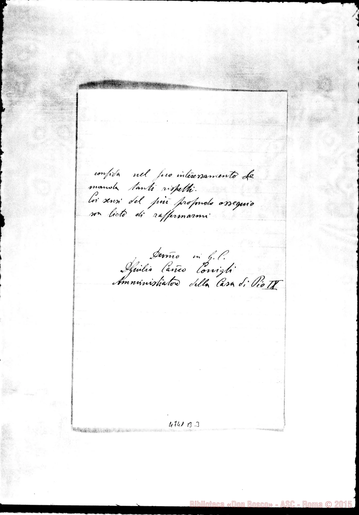 Fotogramma B 3 — Conigli Don Giulio, can.-Rev.mo Signore. Senigallia, 24-03-1930