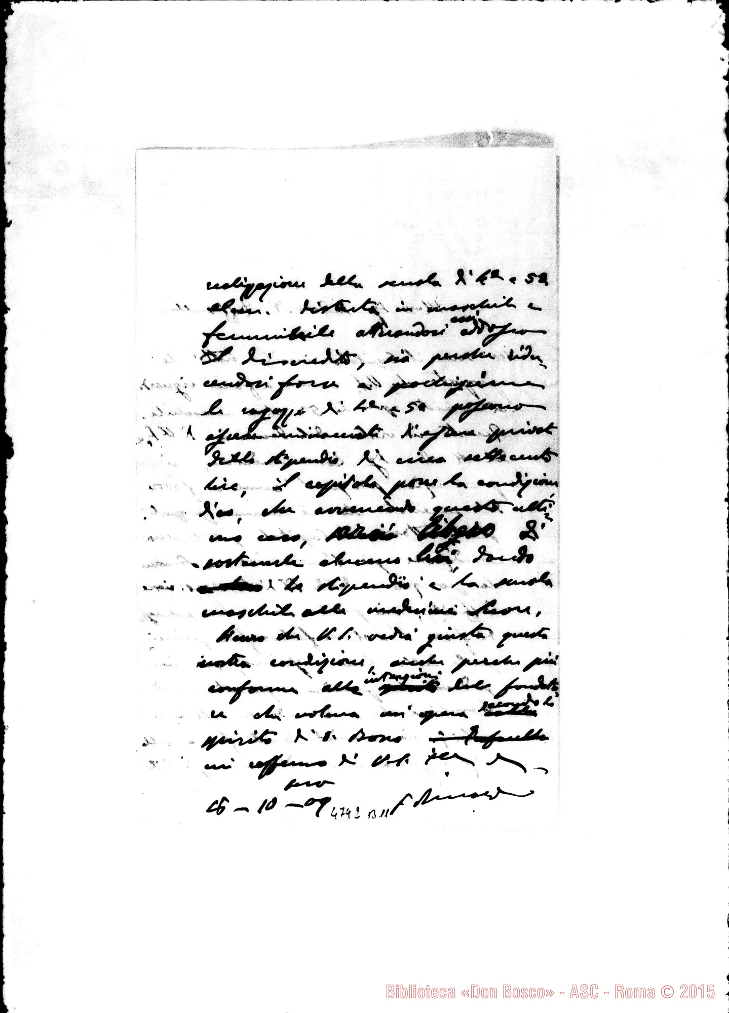Fotogramma B 11 — Trofarello: Don Rinaldi-Sindaco di Trofarello. Torino, 8-10-1909. Ms. autogr. Rinaldi