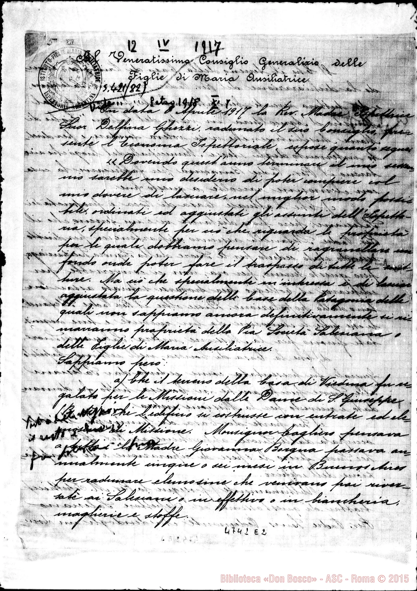 Fotogramma E 2 — Argentina-Pat.: Suor Delfina Ghezzi-Consiglio Generalizio. Buenos A., 12-04-1917
