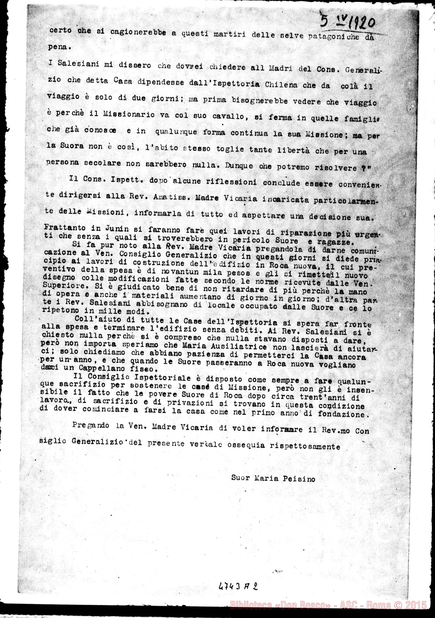 Fotogramma A 2 — Suor Maria Peisino: estratto verbale adunanza del 22-03-1920. Copia