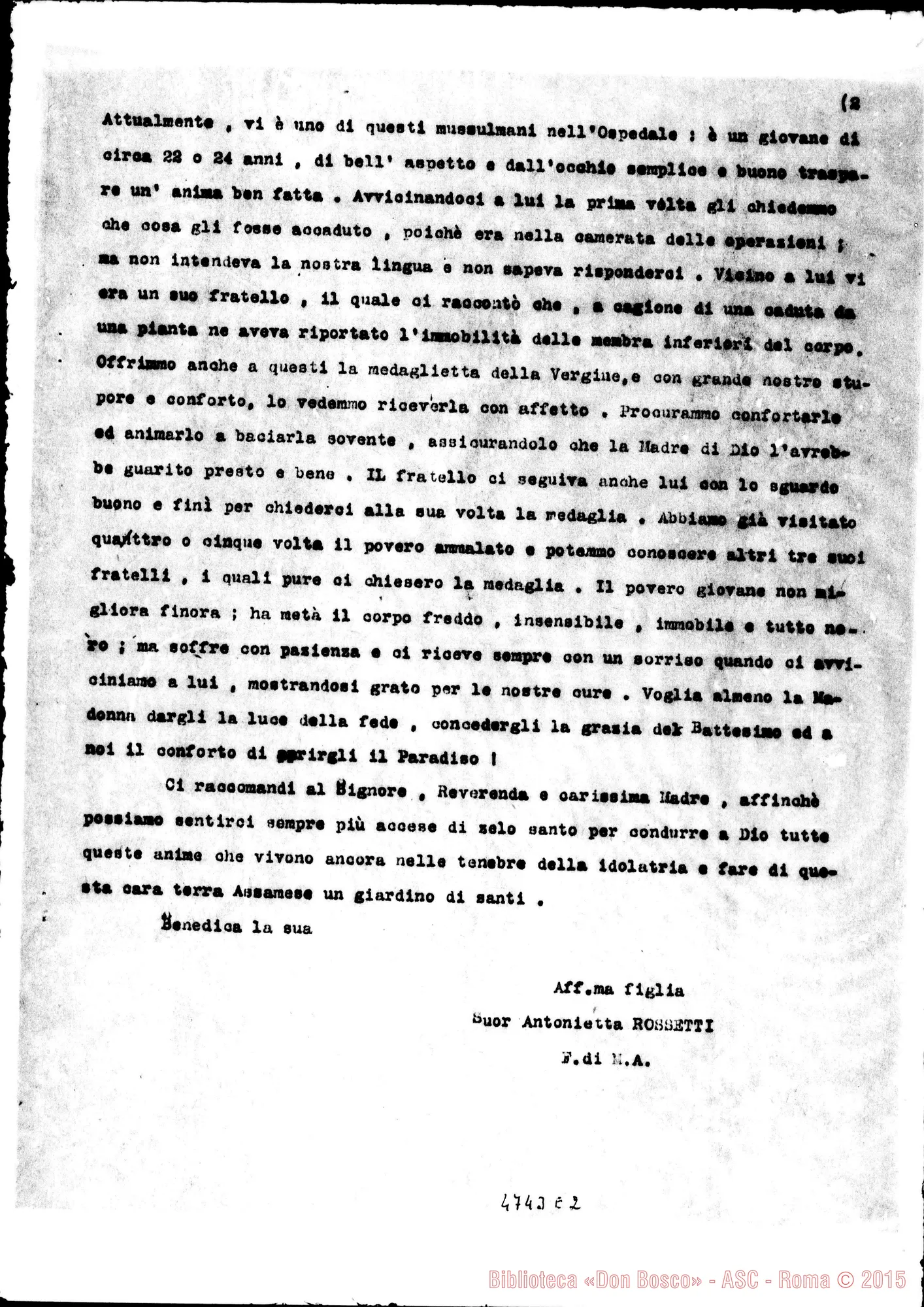 Fotogramma E 2 — India: Suor Antonietta Rossetti-Rev.ma Madre. Gauhati, 20-07-1926. Copia