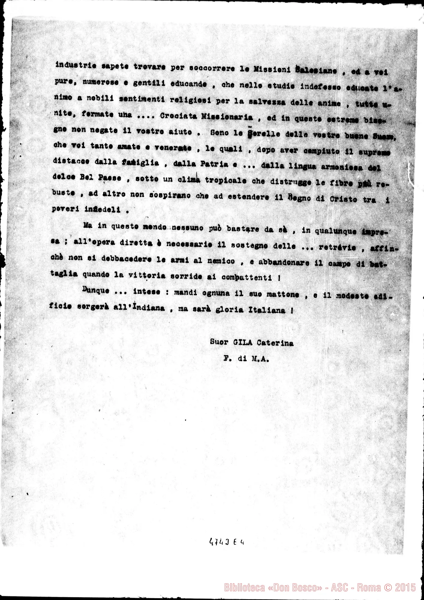 Fotogramma E 4 — Suor Gila Caterina: Un appello alla gioventù. Tanjore, 9-06-1926. Copia