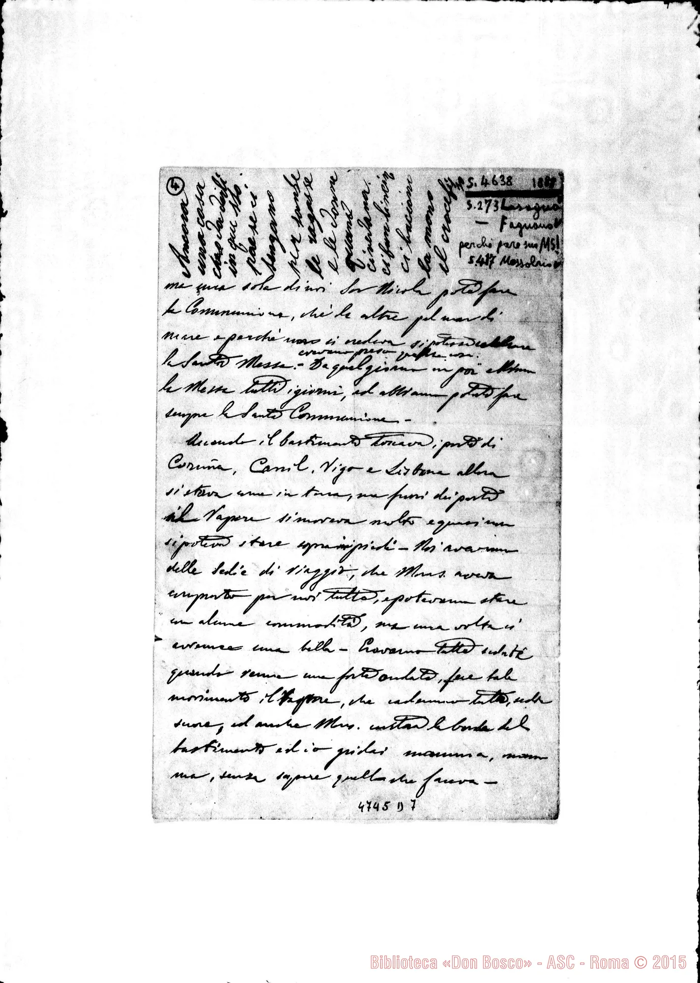 Fotogramma D 7 — Suor Massobrio Rosina-Rev.mo Padre. Puntarenas, 11-12-1888