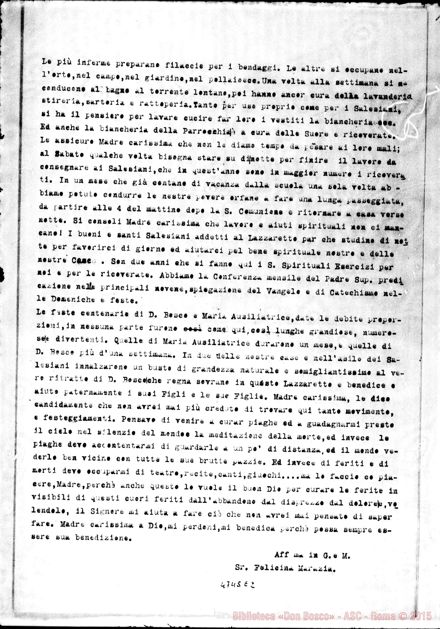 Fotogramma E 2 — Suor Marazia Felicina-Carissima Madre. Contratación, 20-12-1915. Copia dt.