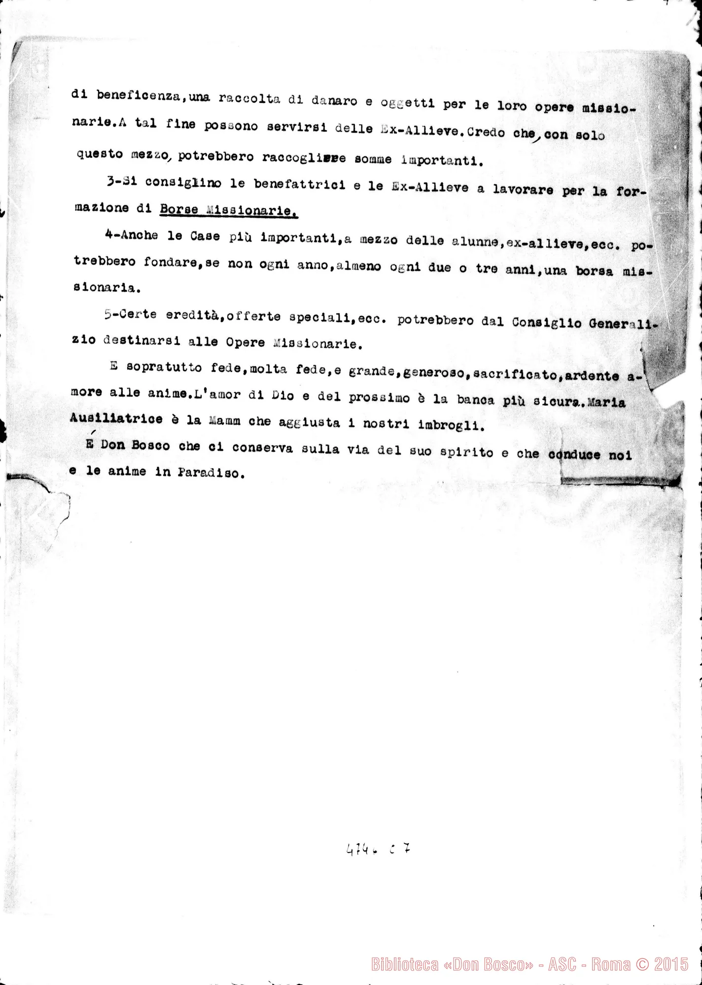 Fotogramma C 7 — Tema sulle Missioni: persone-opere-mezzi. Dattiloscritto