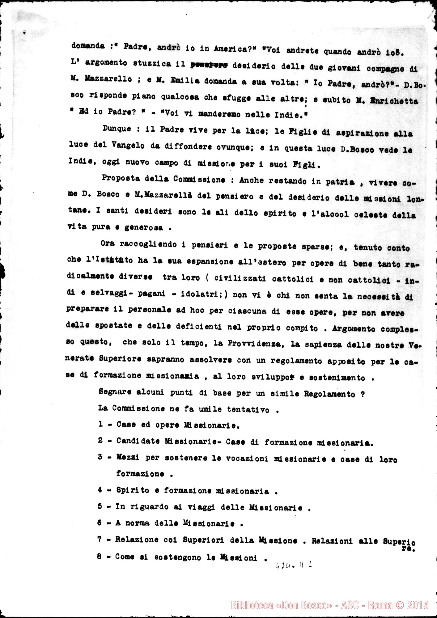 Fotogramma D 2 — Relazione sul tema delle Missioni. Dattiloscritto