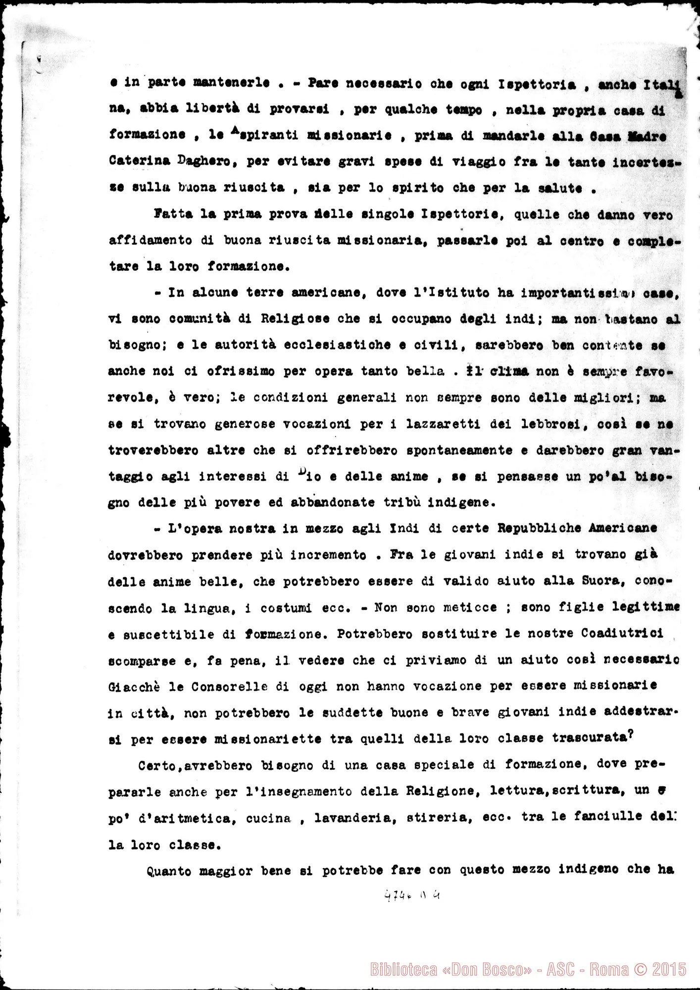 Fotogramma D 4 — Relazione sul tema delle Missioni. Dattiloscritto