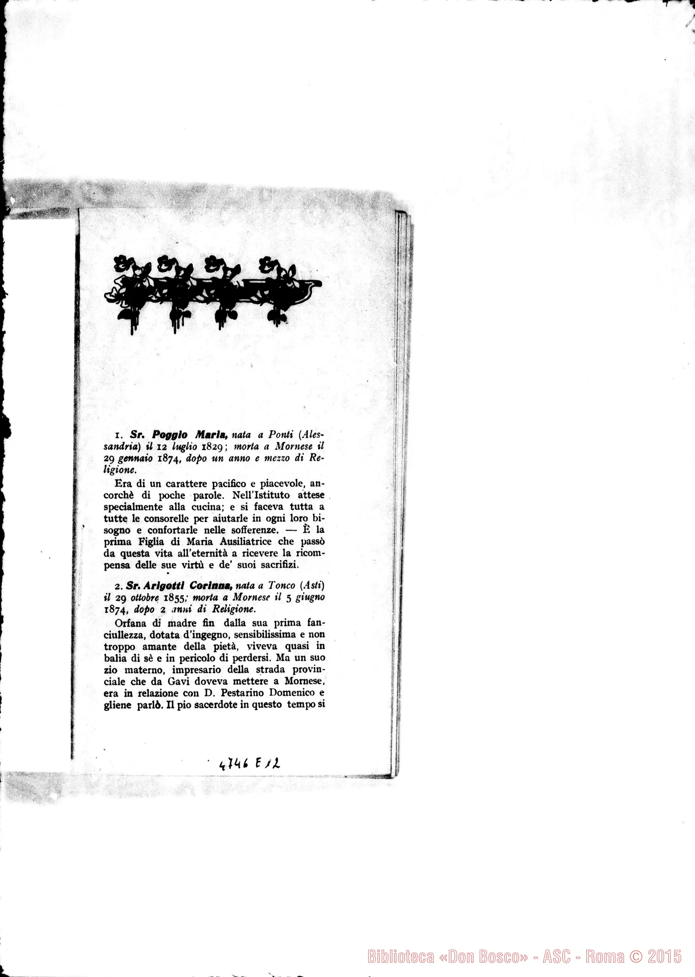 Fotogramma E 12 — Cenni biografici delle Suore defunte in questo periodo