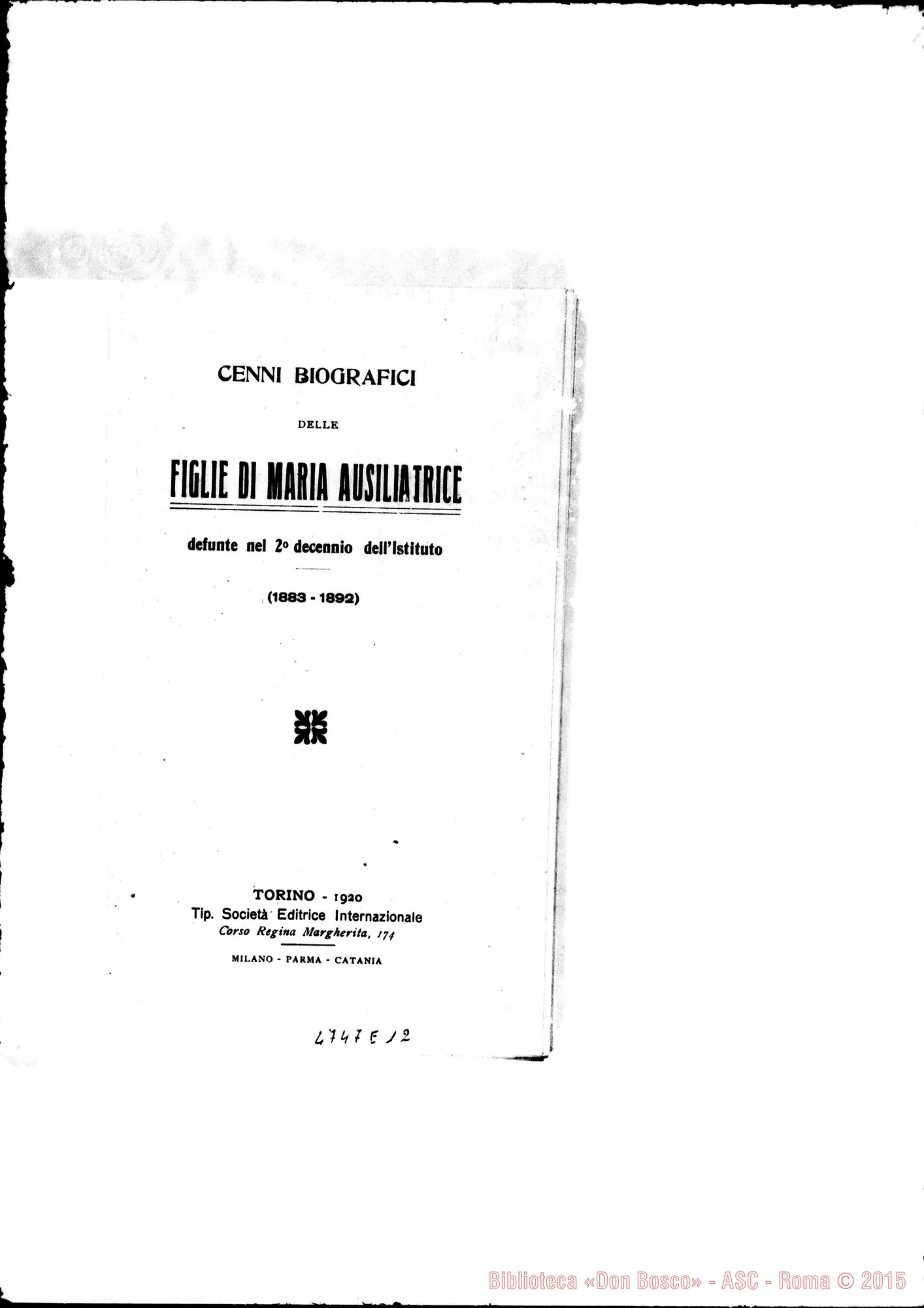 Fotogramma E 12 — 1883-1892 Stampato. Torino, 1920
