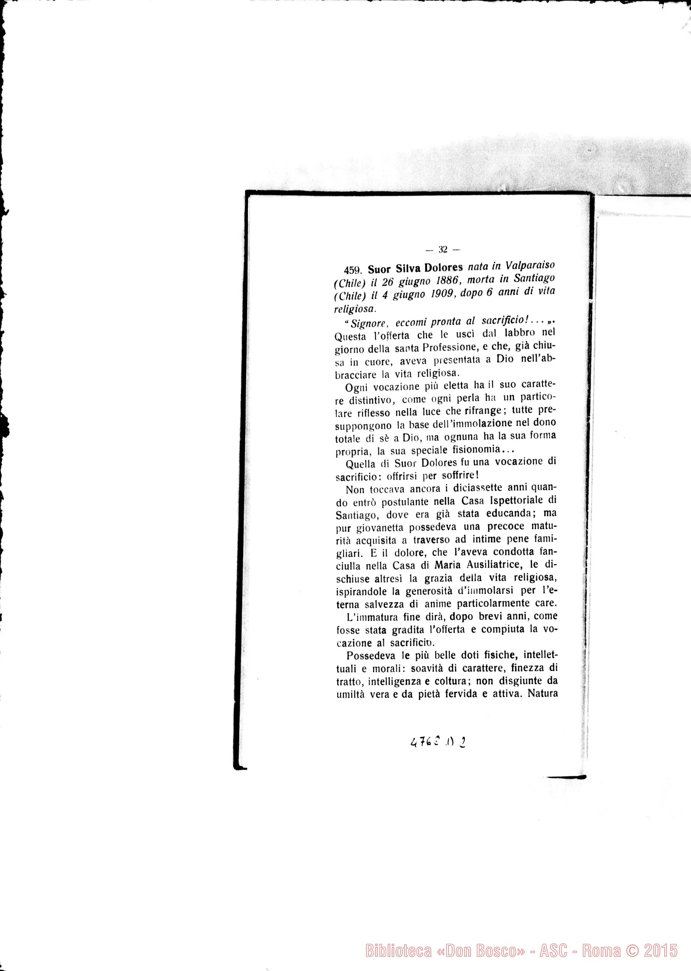 Fotogramma D 2 — Defunte nell’anno 1909 con cenni biografici