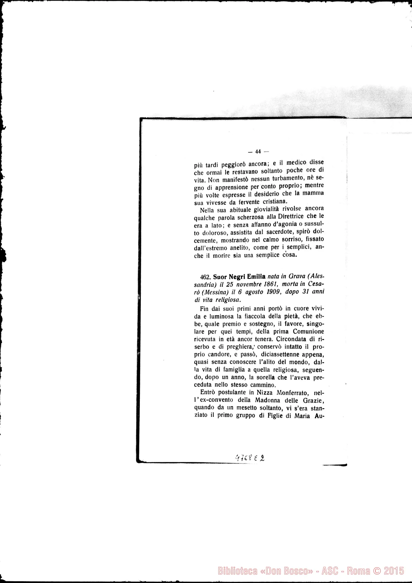 Fotogramma E 2 — Defunte nell’anno 1909 con cenni biografici