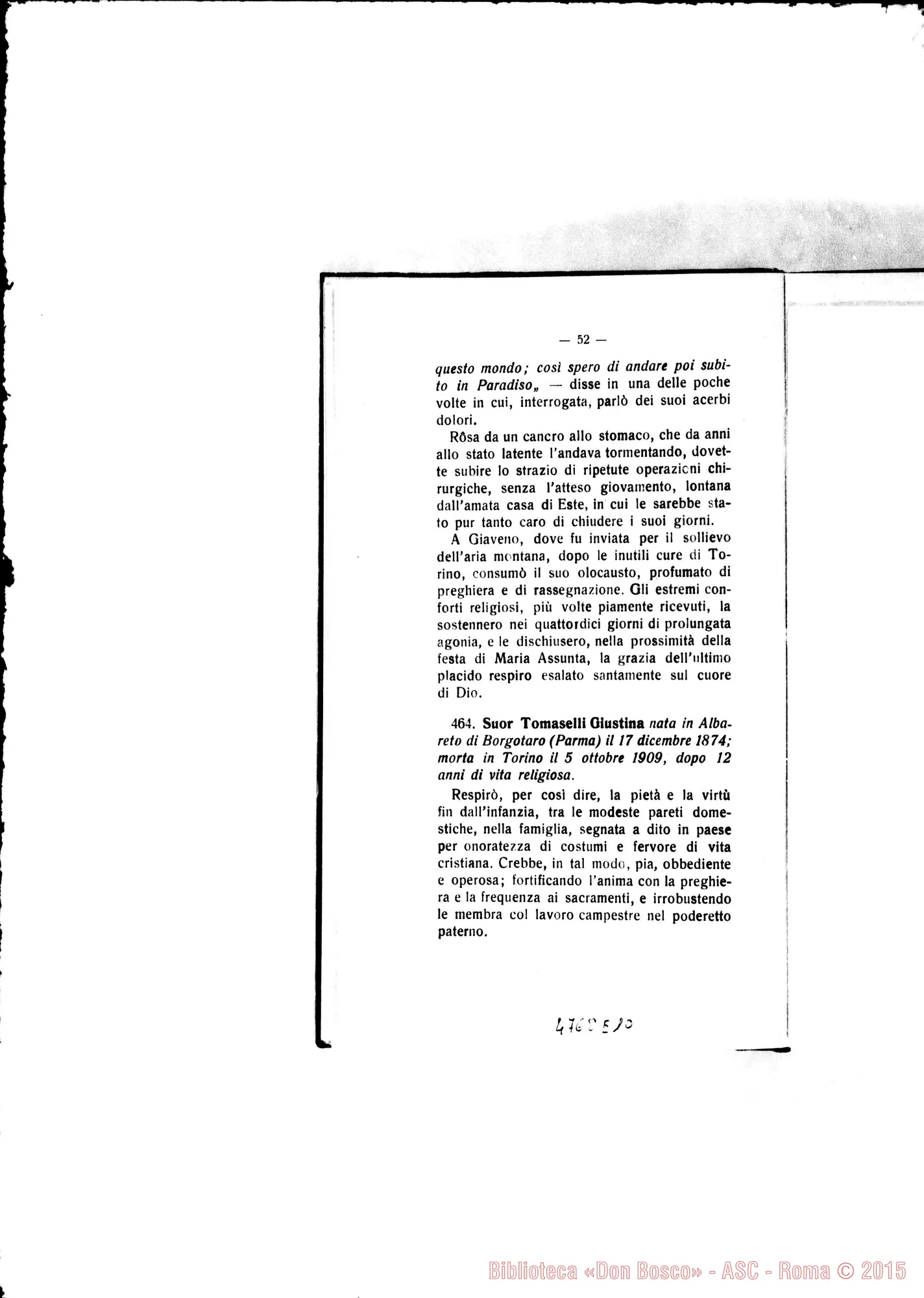 Fotogramma E 10 — Defunte nell’anno 1909 con cenni biografici