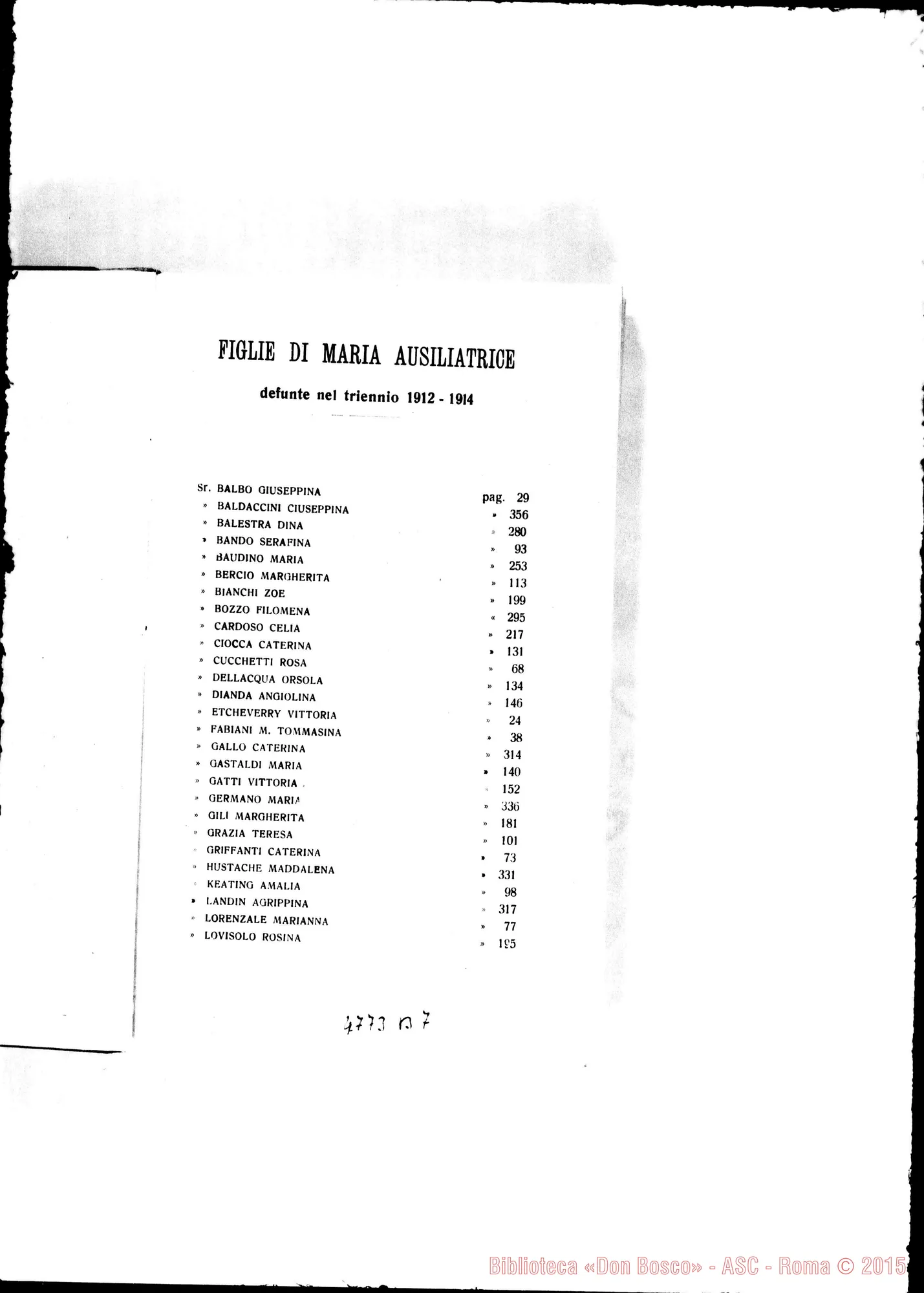 Fotogramma B 7 — Indice: Defunte nel triennio 1912-1914